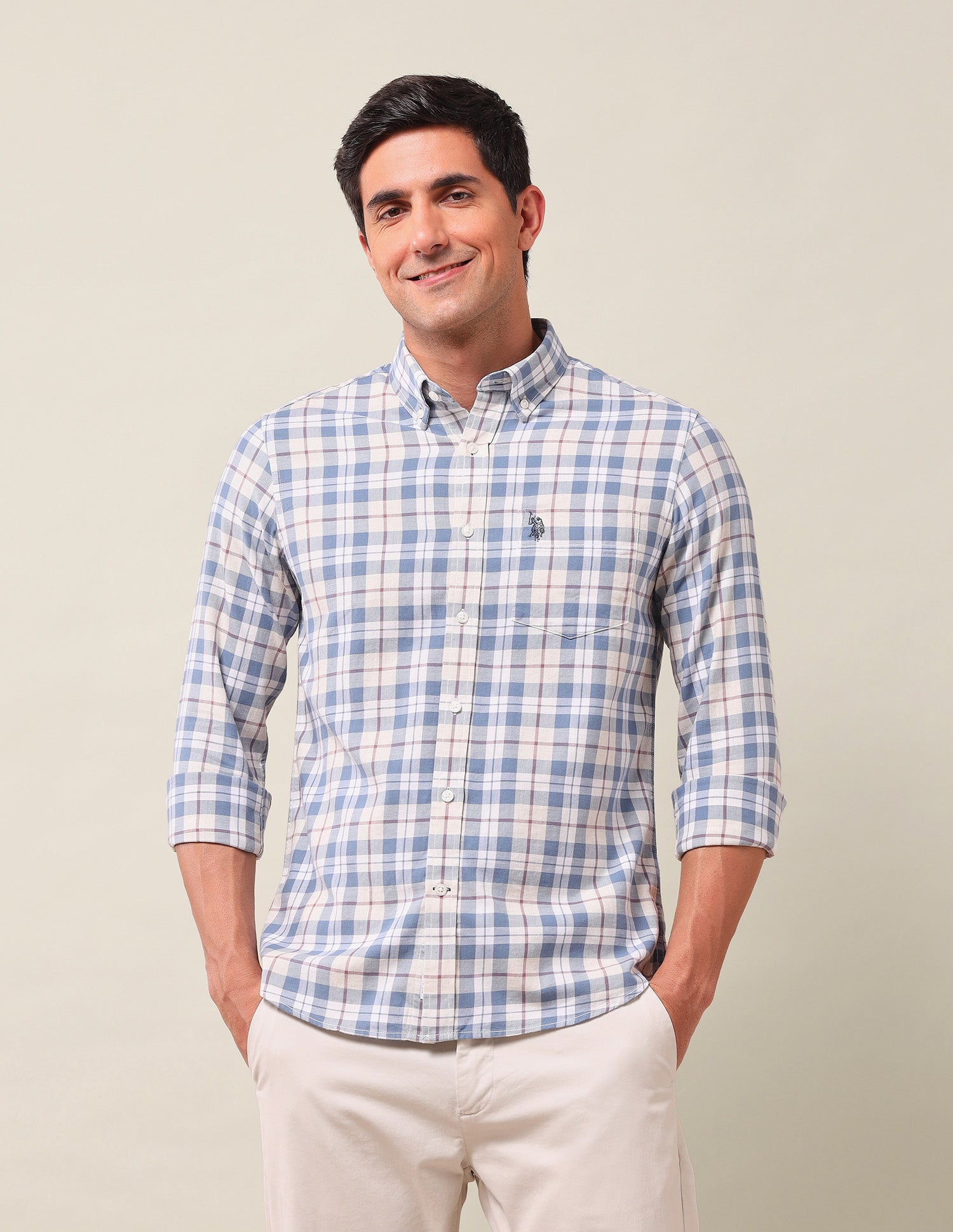 Tailored Fit Pure Cotton Shirt Blue - U.S. Polo Assn. India | Large