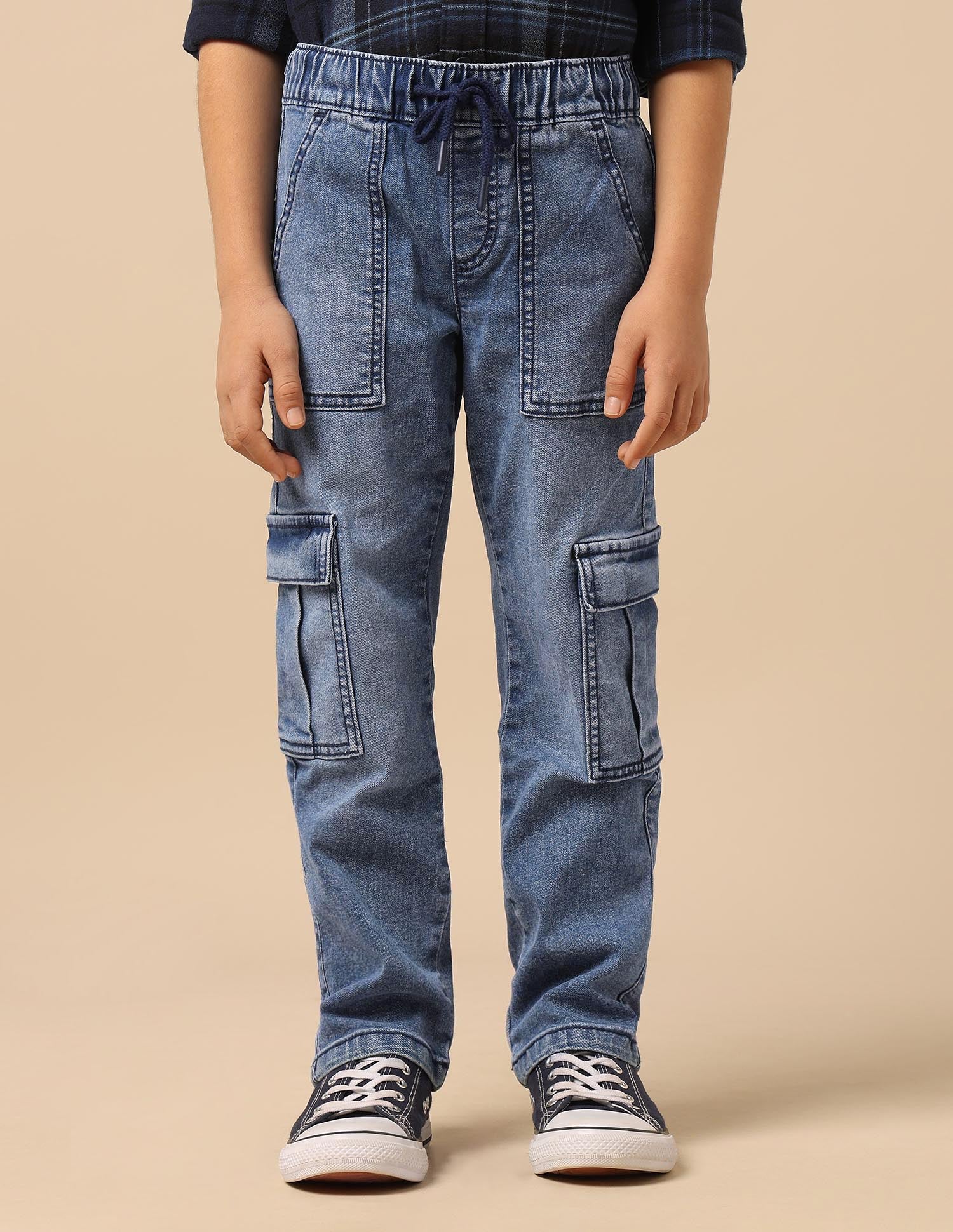 Boys Stone Washed Regular Fit Cargo Jeans Light Blue - U.S. POLO ASSN. | Large