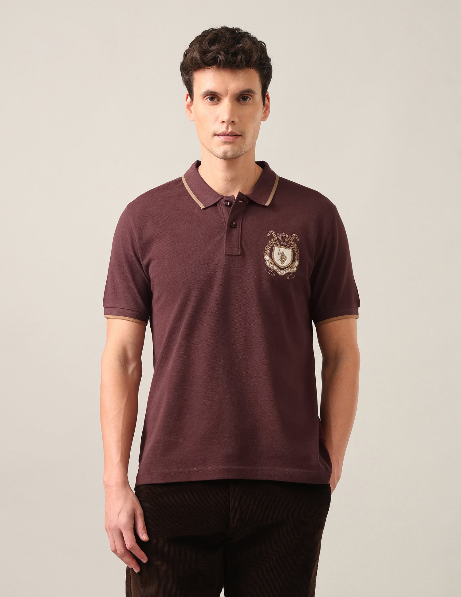 Solid Slim Fit Polo Shirt Maroon - U.S. Polo Assn. India | Large
