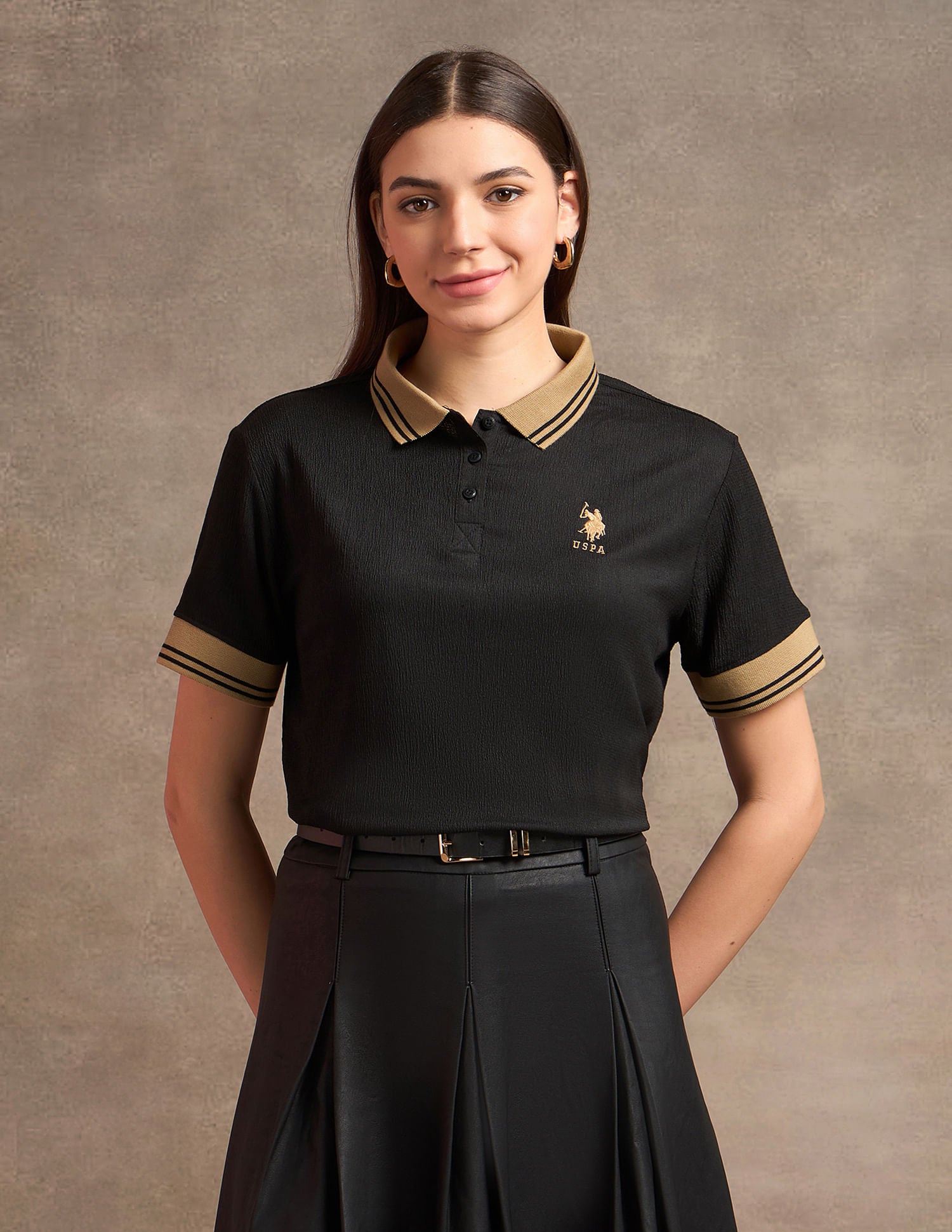 Oversized Fit Textured Polo Shirt Black - U.S. POLO ASSN. | Large