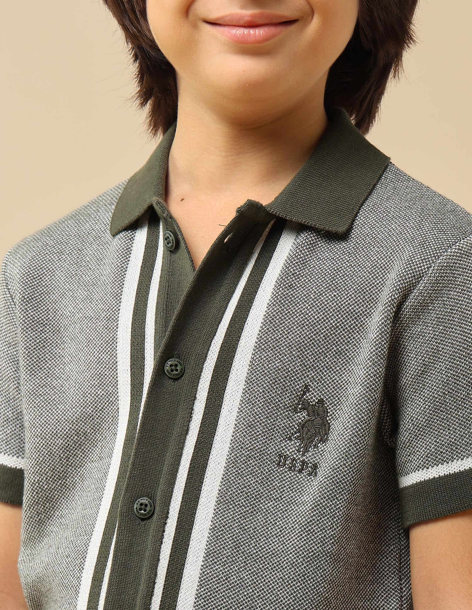 Boys Textured Regular Fit Polo Shirt Olive - U.S. POLO ASSN. | Large