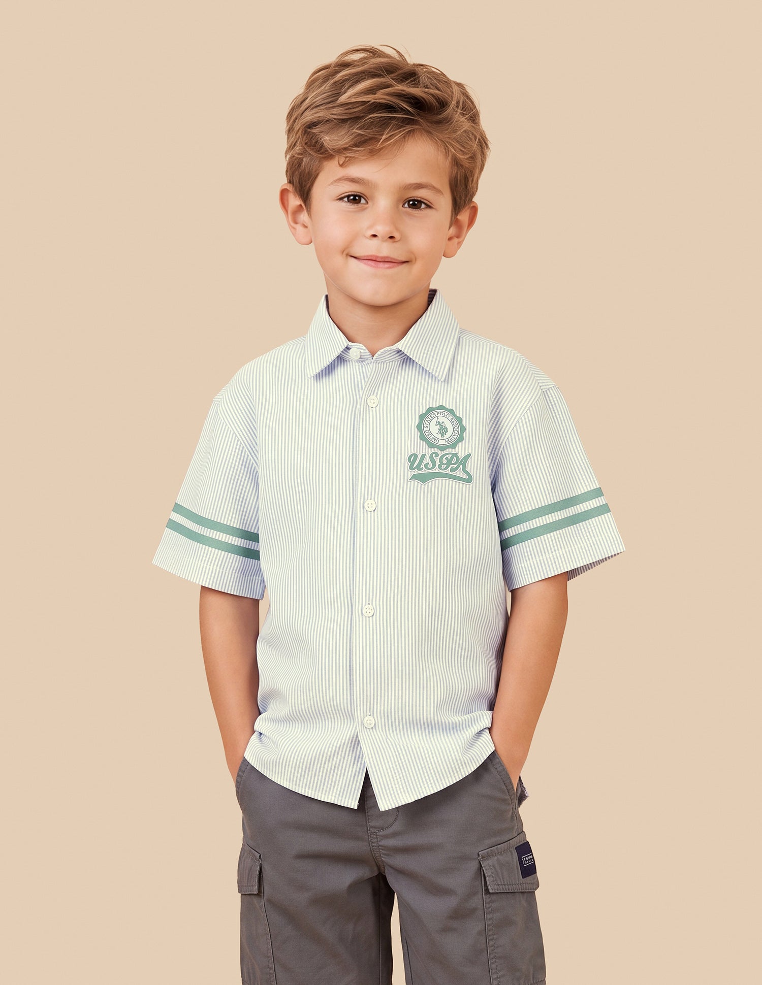 Vertical Striped Boxy Fit Shirt Light Green - U.S. Polo Assn. India | Large