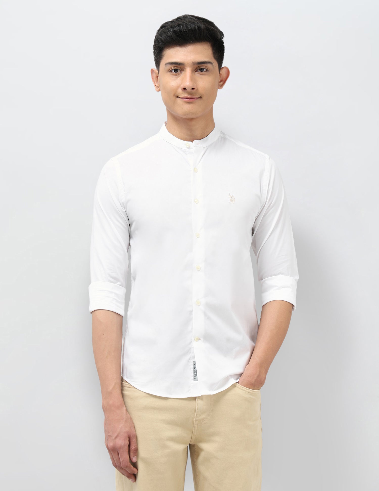 Solid Regular Fit Mandarin Shirt White - U.S. POLO ASSN. | Large
