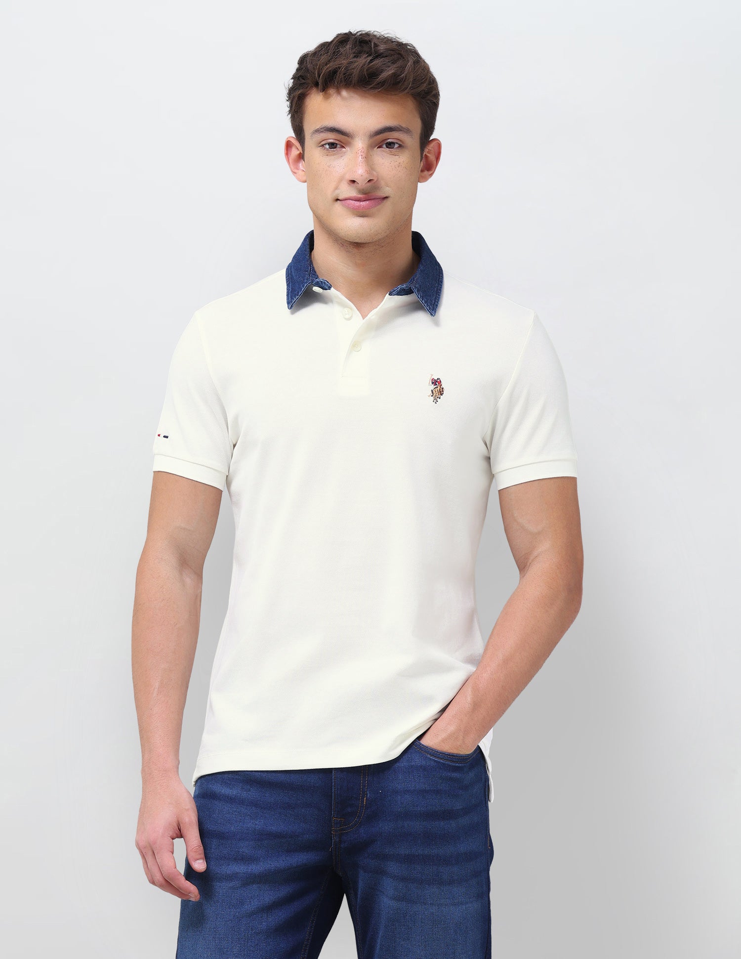 Solid Slim Fit Polo Shirt Ivory - U.S. Polo Assn. India | Large