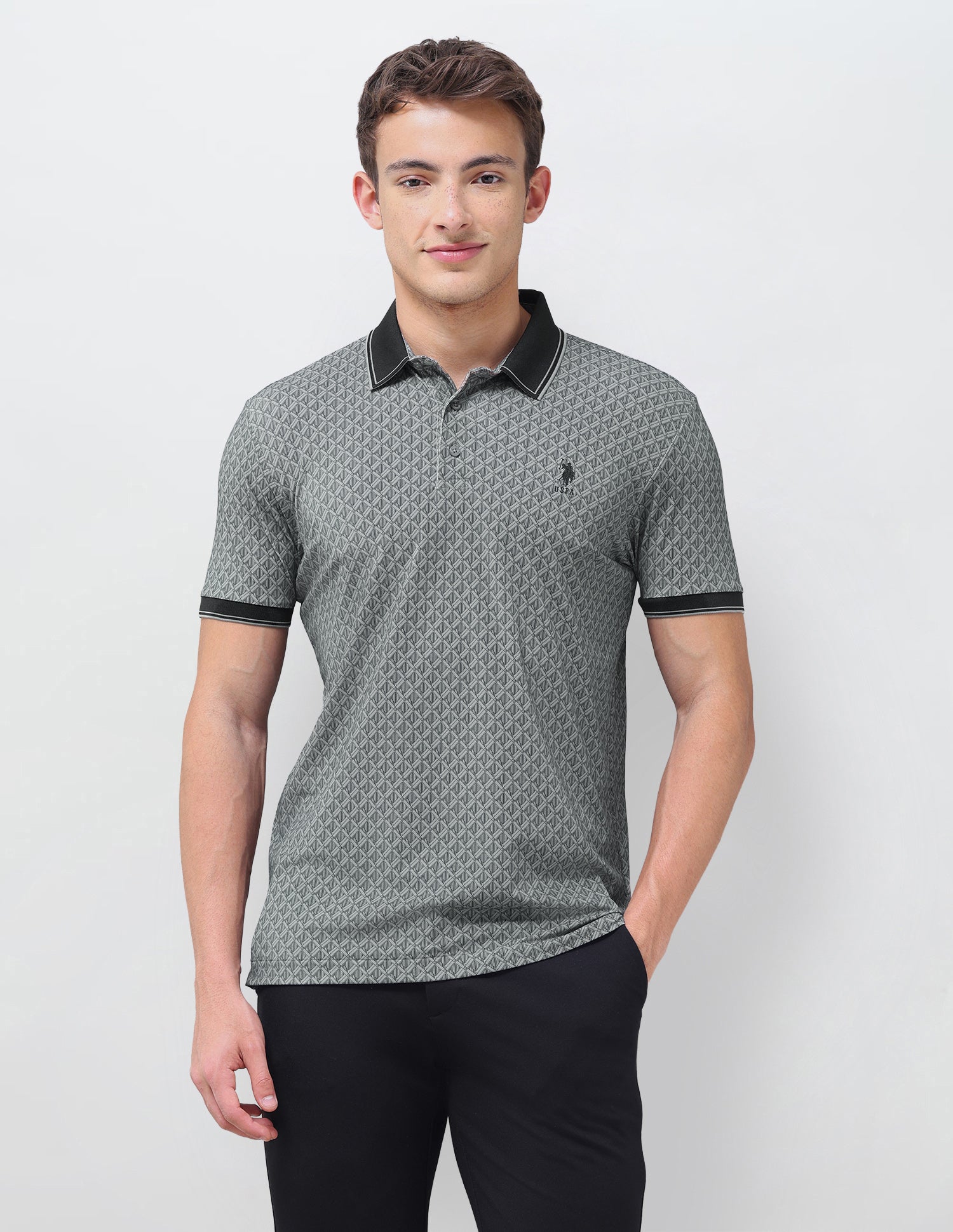 Geometric Printed Slim Fit Polo Shirt Stone - U.S. Polo Assn. India | Large