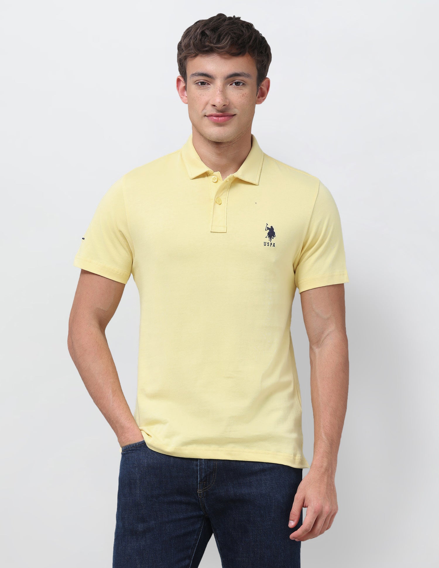 Solid Slim Fit Polo Shirt Yellow - U.S. Polo Assn. India | Large