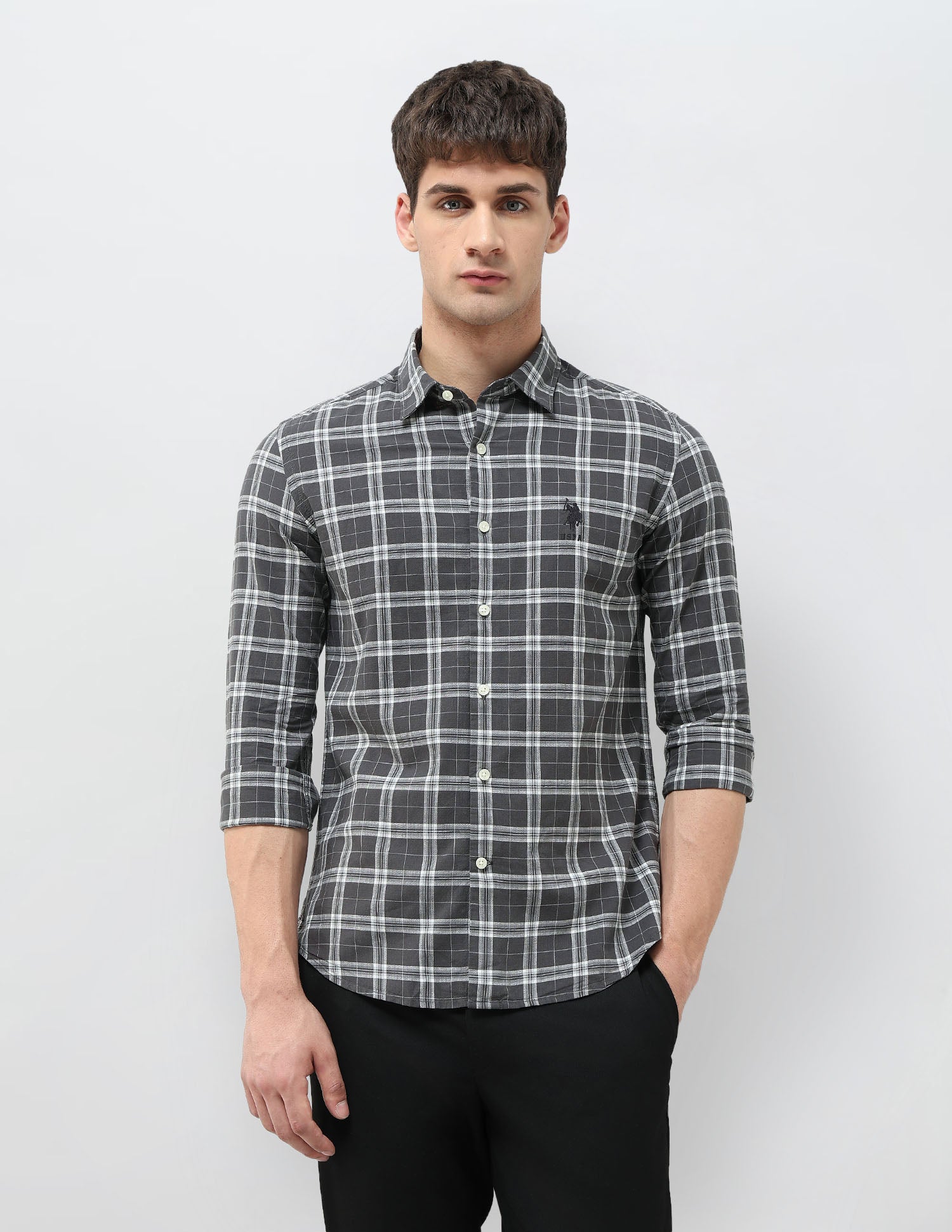 Regular Fit Grid Tattersall Checked Shirt Dark Grey - U.S. POLO ASSN. | Large