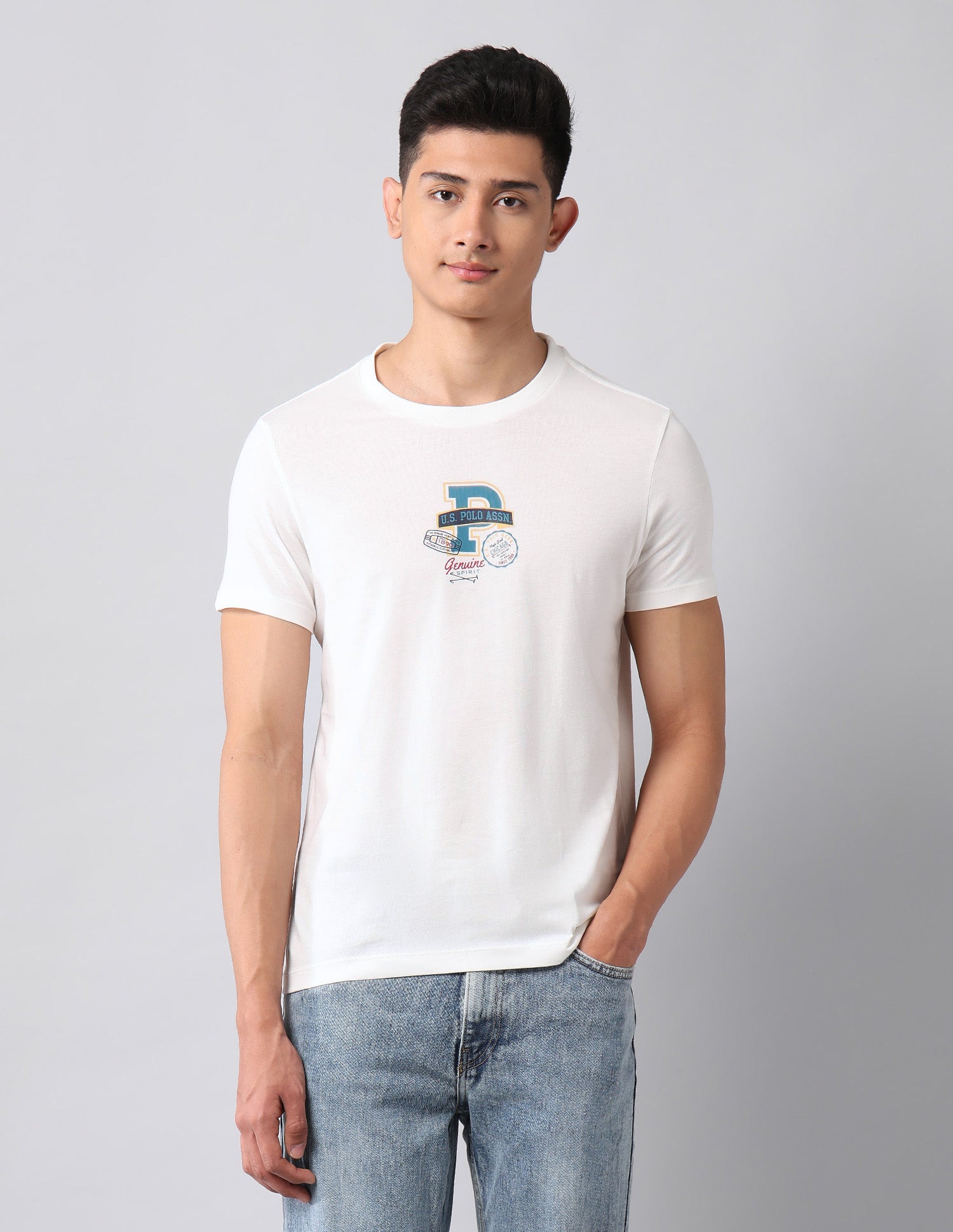 Graphic Printed Pure Cotton T-Shirt Ivory - U.S. Polo Assn. India | Large