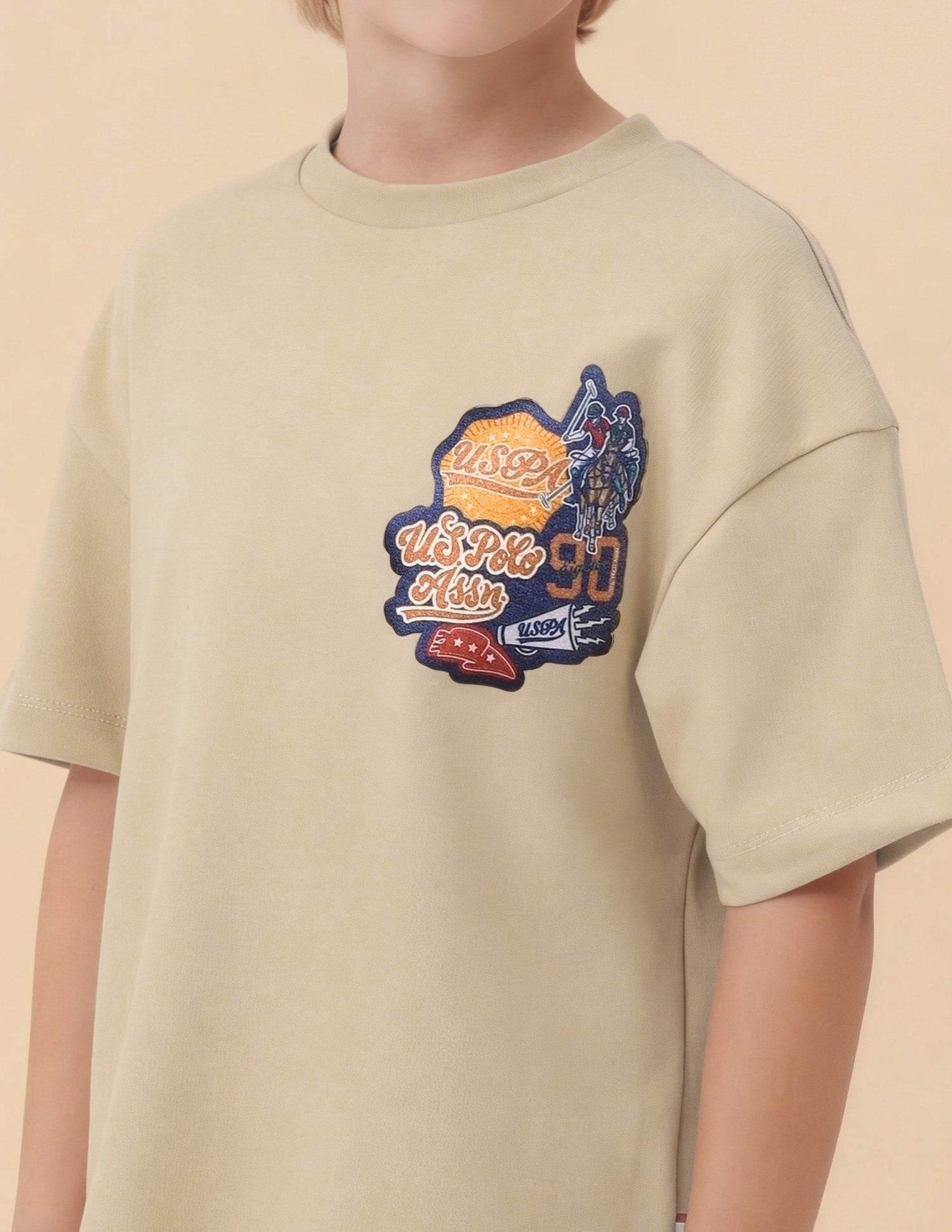 Graphic Brand Printed Oversized Fit T-Shirt Beige - U.S. Polo Assn. India | Large