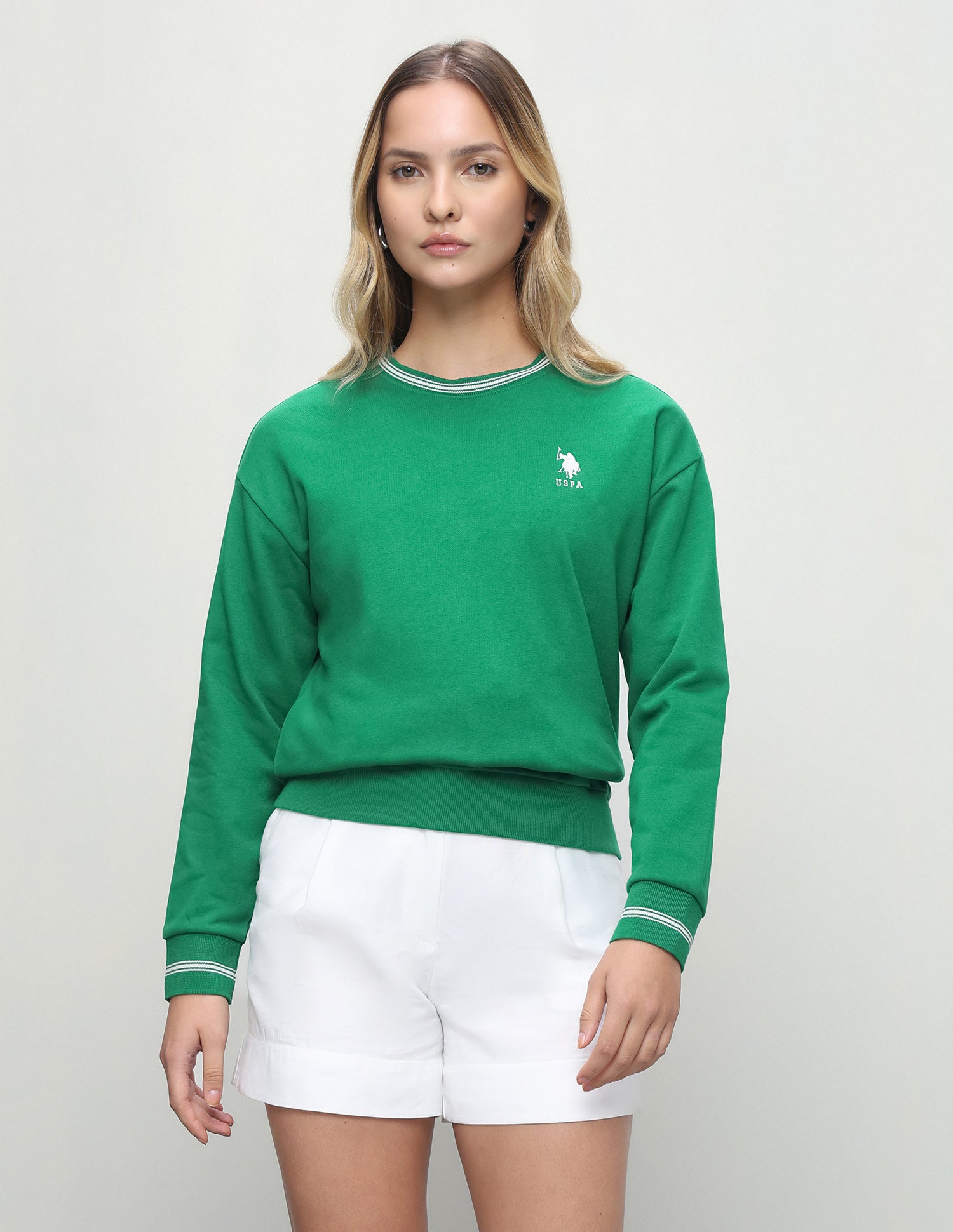 Solid Relaxed Fit Sweatshirt Green - U.S. Polo Assn. India | Large