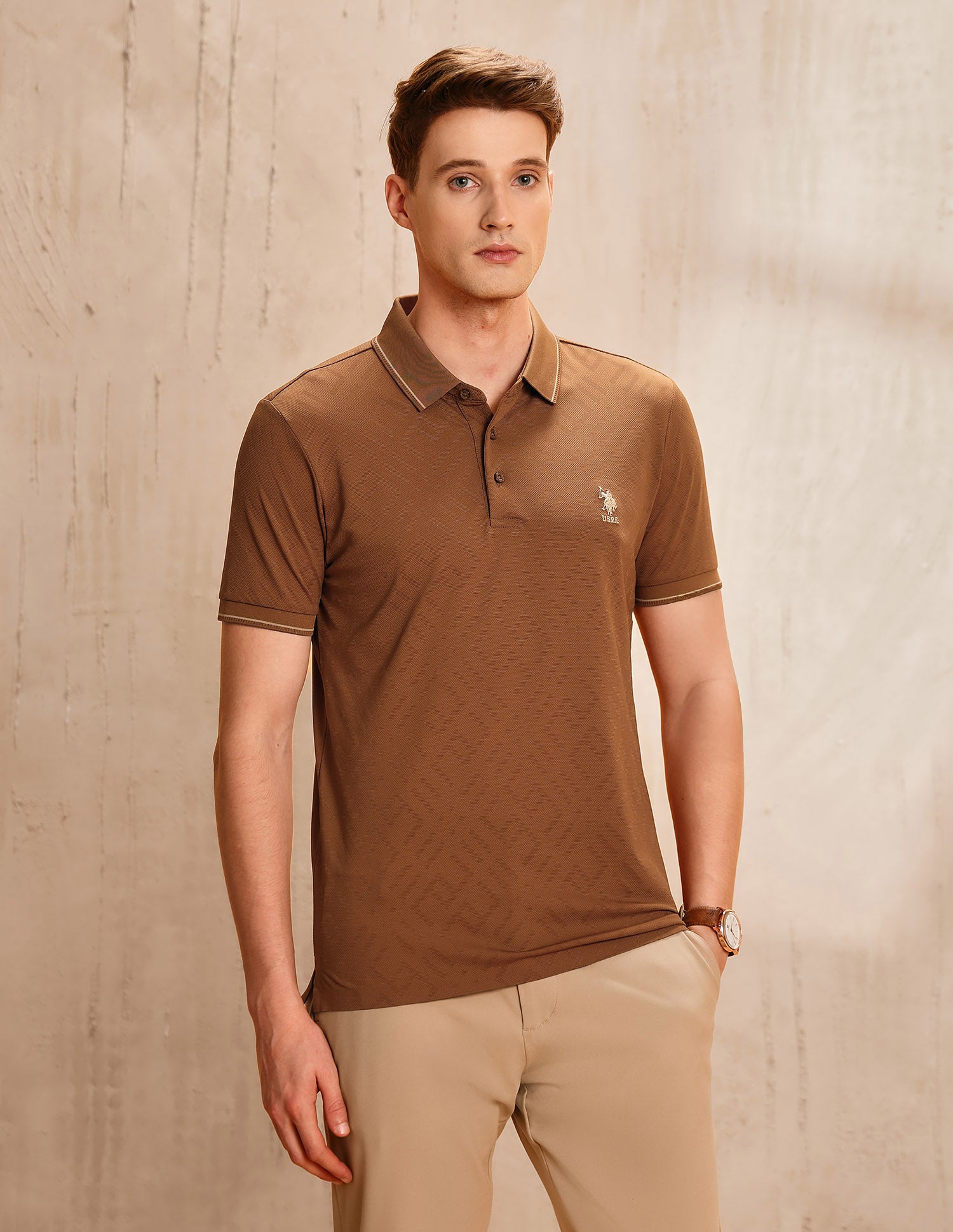 Textured Regular Fit Polo Shirt Gold - U.S. Polo Assn. India | Large