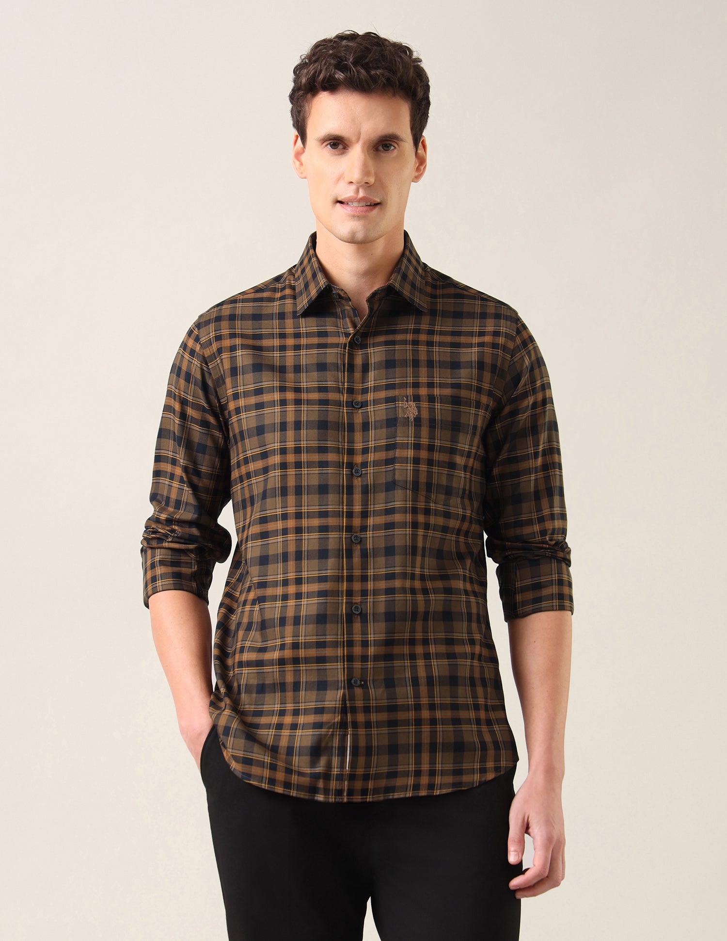 Plaid Checked Twill Shirt Mustard - U.S. Polo Assn. India | Large