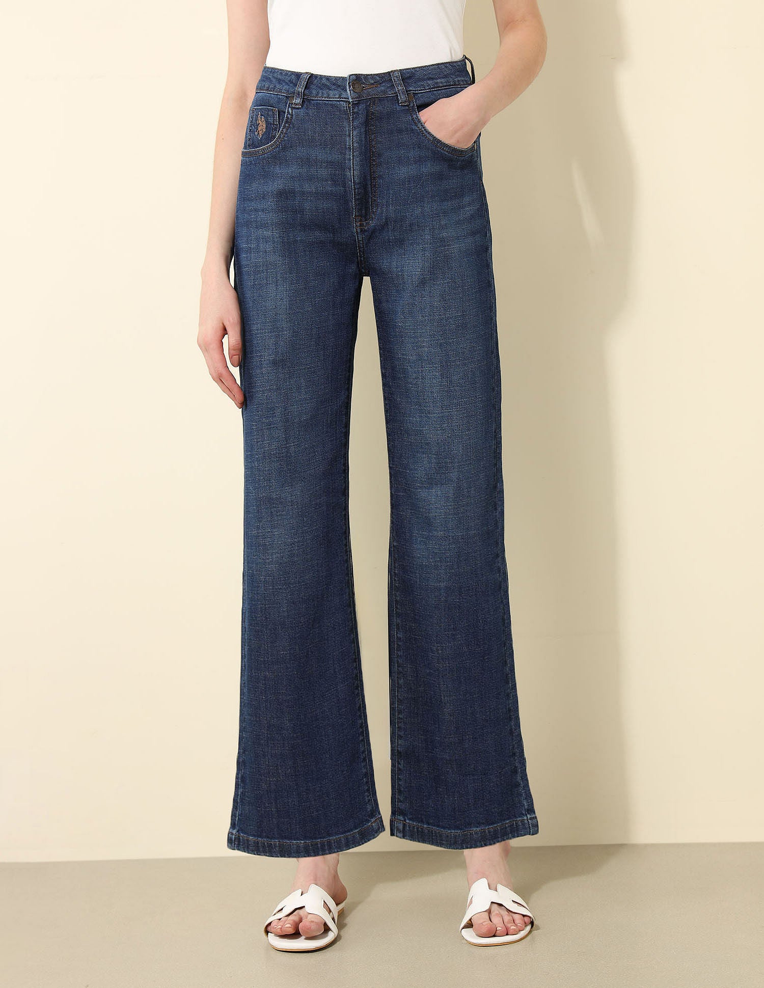 High Rise Wide Leg Fit Jeans Blue - U.S. POLO ASSN. | Large