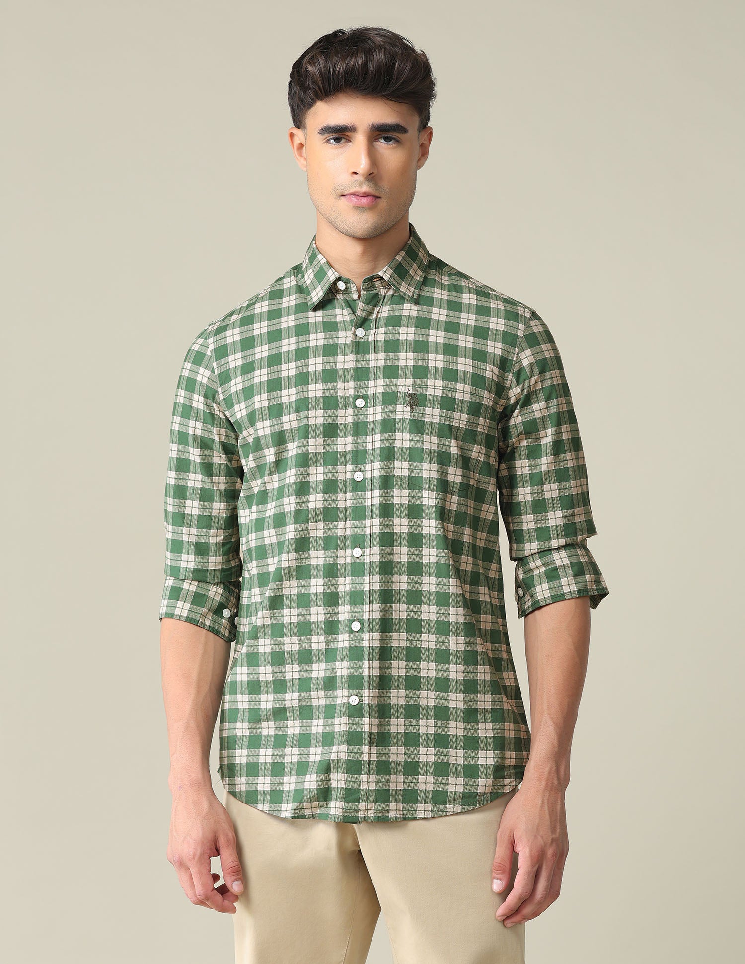 Pure Cotton Tartan Shirt Green - U.S. POLO ASSN. | Large