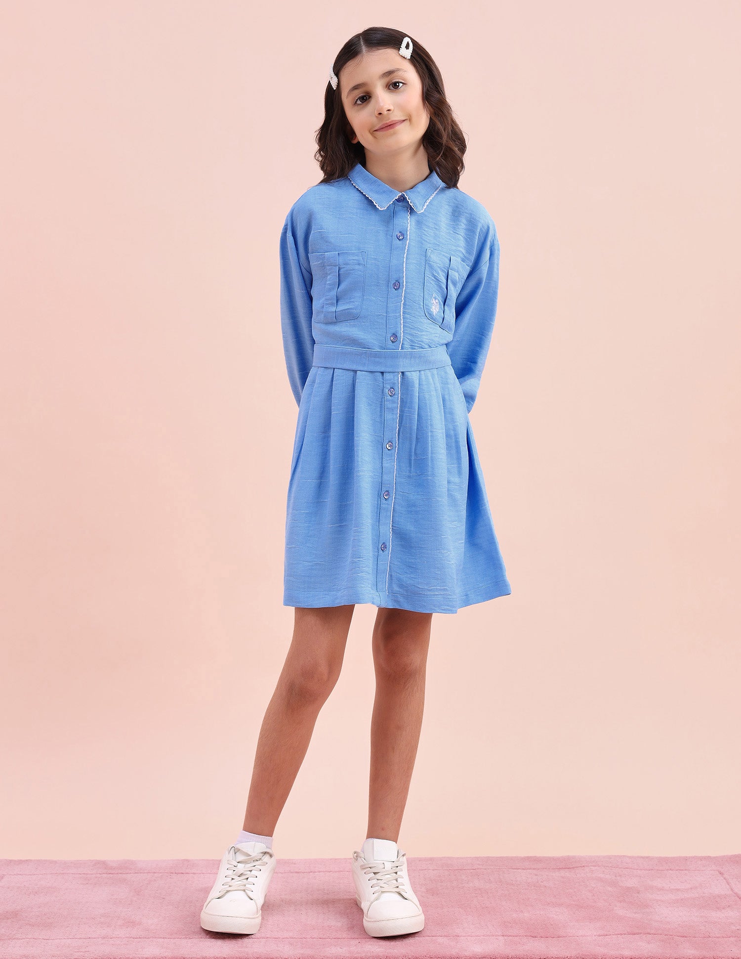 Girls Solid Shirt Dress Blue - U.S. POLO ASSN. | Large