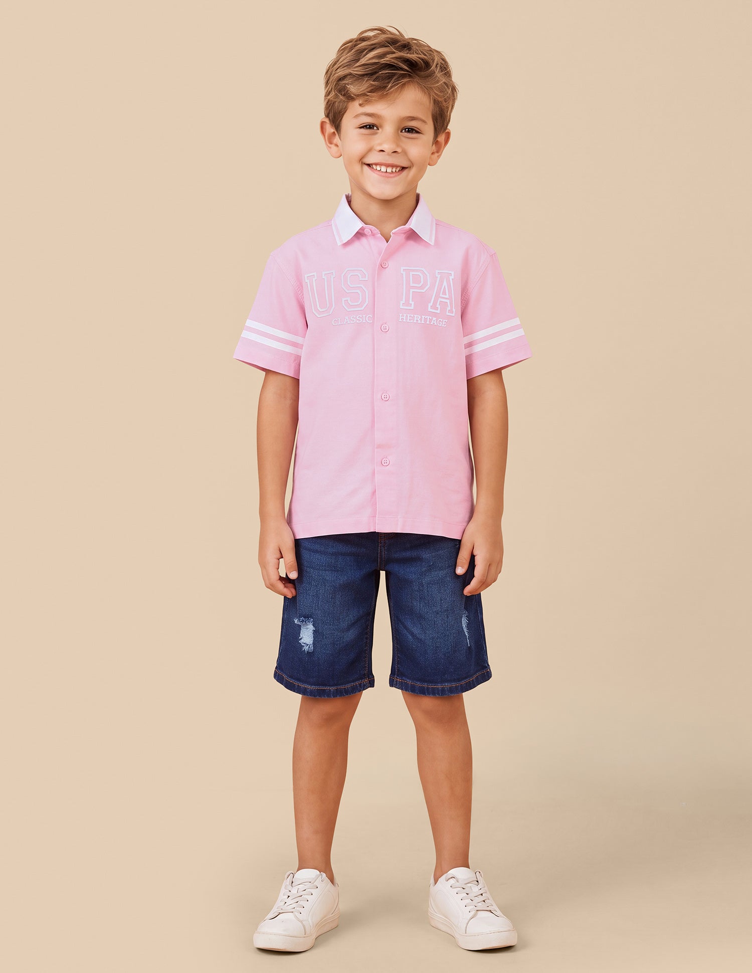 Brand Printed Boxy Fit Shirt Pink - U.S. Polo Assn. India | Large