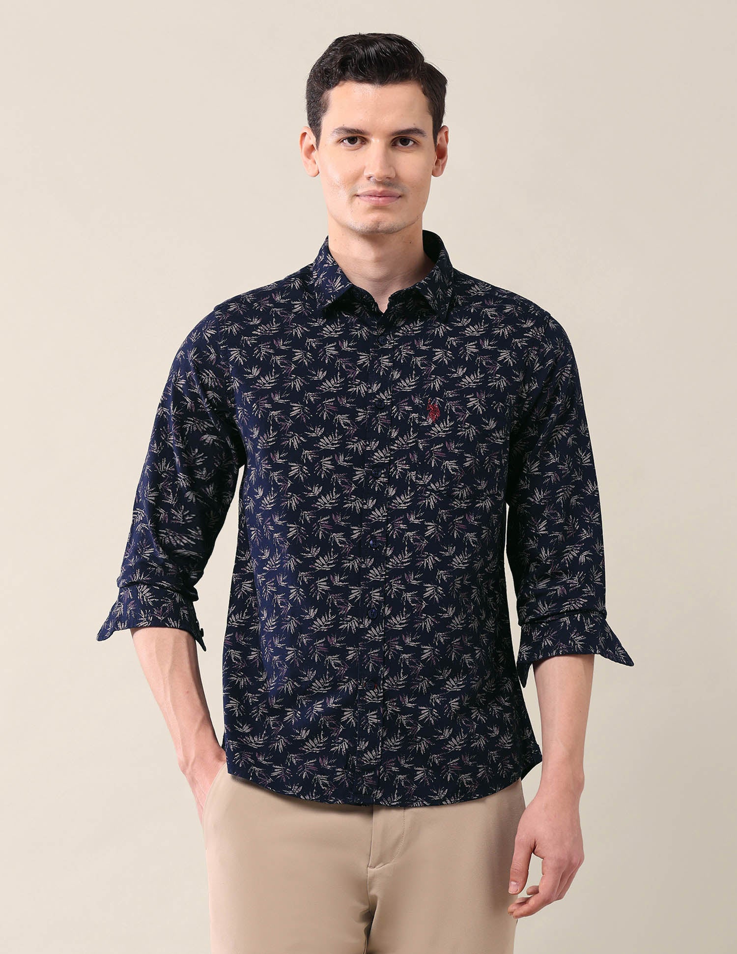 All-Over Printed Tailored Fit Shirt Navy - U.S. Polo Assn. India | Large