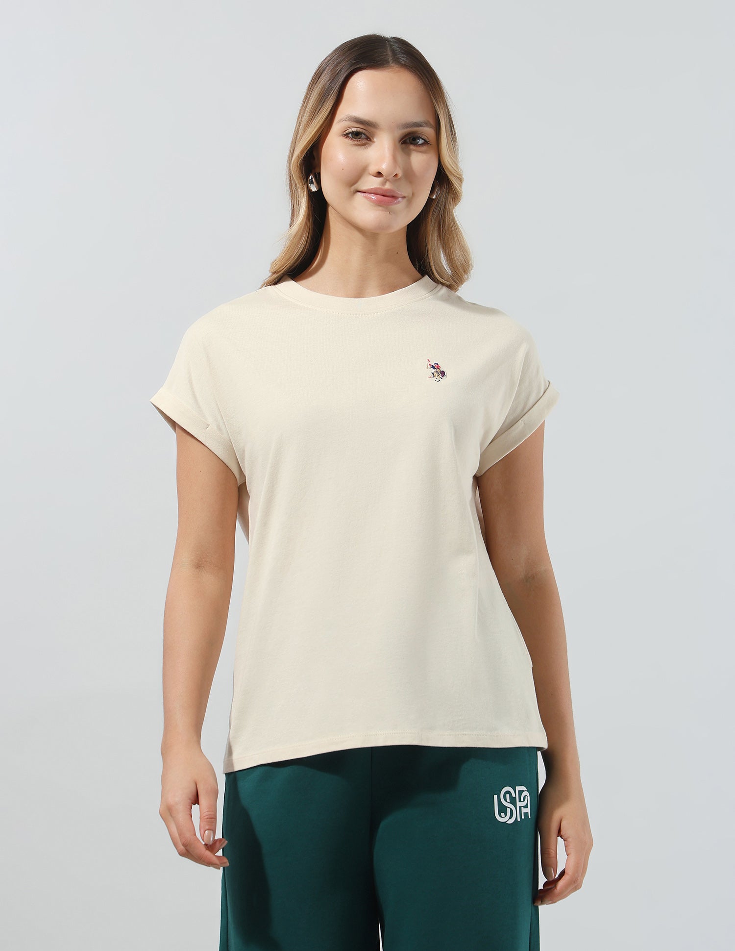 Solid Regular Fit T-Shirt Beige - U.S. Polo Assn. India | Large