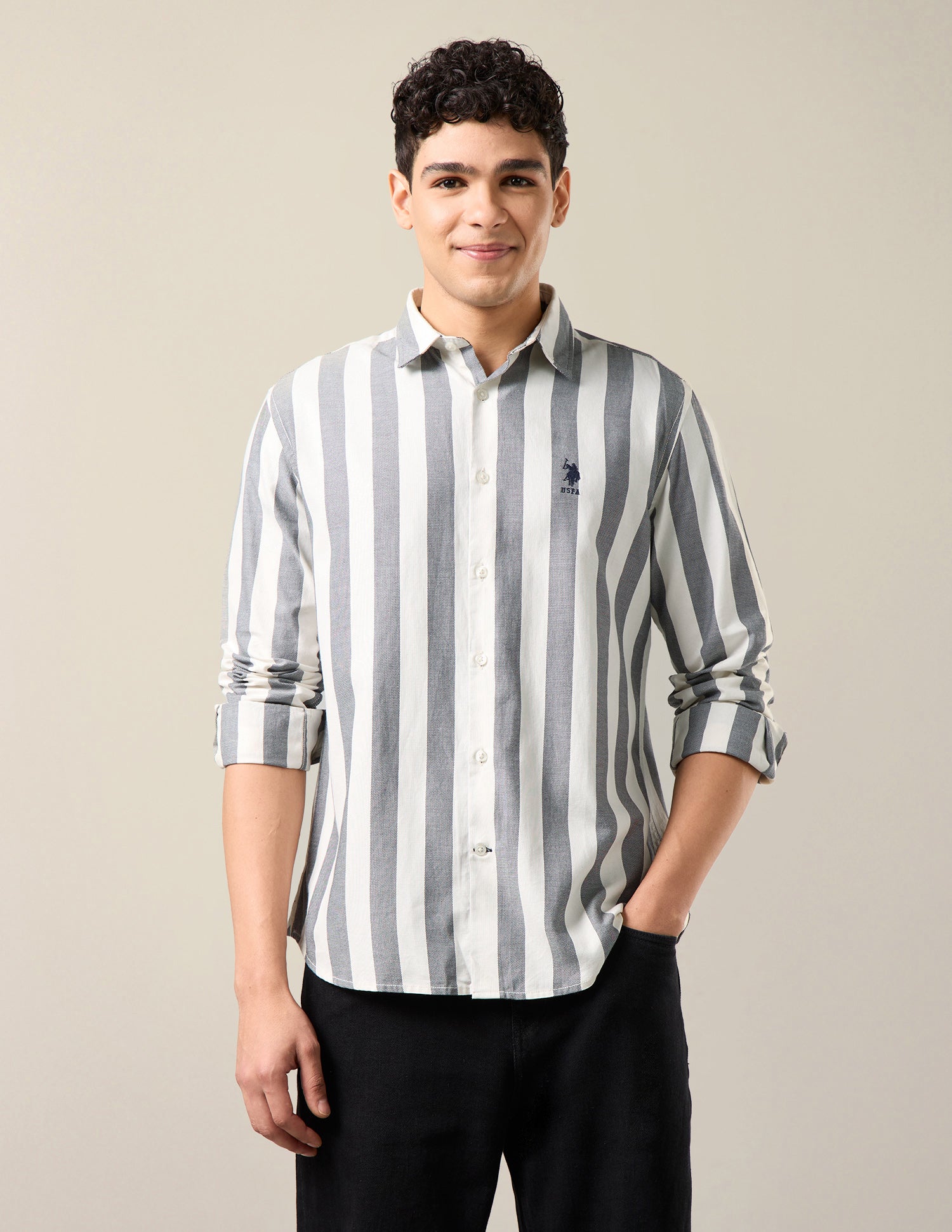 Vertical Striped Regular Fit Shirt Black - U.S. Polo Assn. India | Large