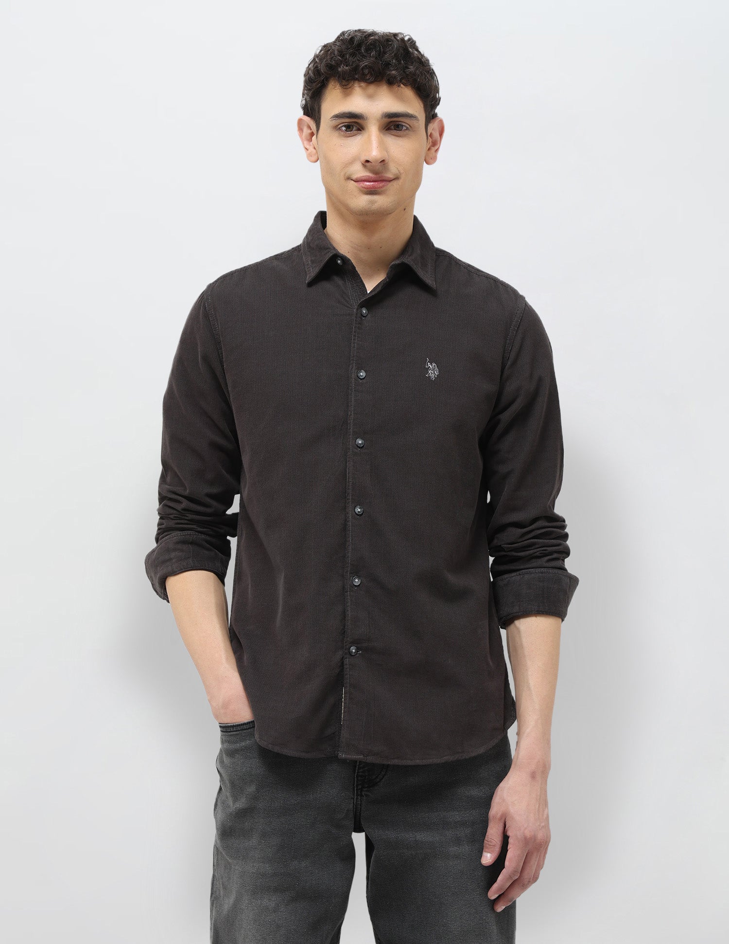 Pure Cotton Corduroy Shirt Dark Grey - U.S. Polo Assn. India | Large