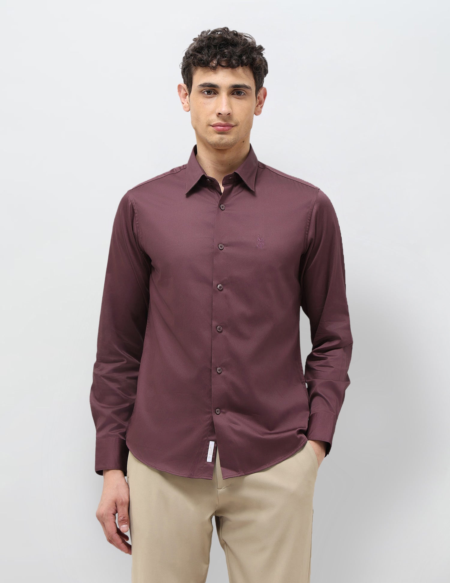 Satin Tailored Fit Shirt Wine - U.S. POLO ASSN. | Large