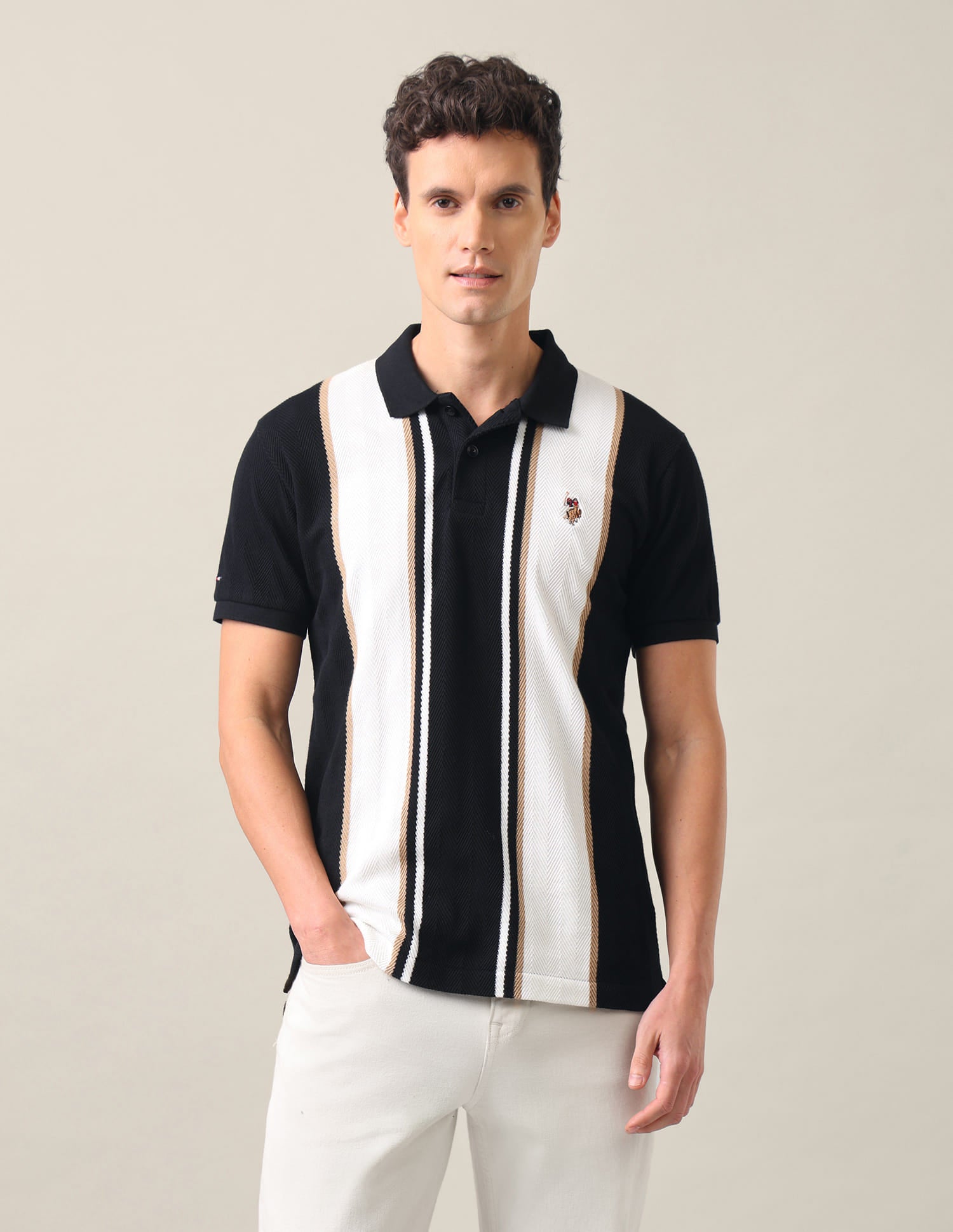 Vertical Striped Slim Fit Polo Shirt Black - U.S. Polo Assn. India | Large
