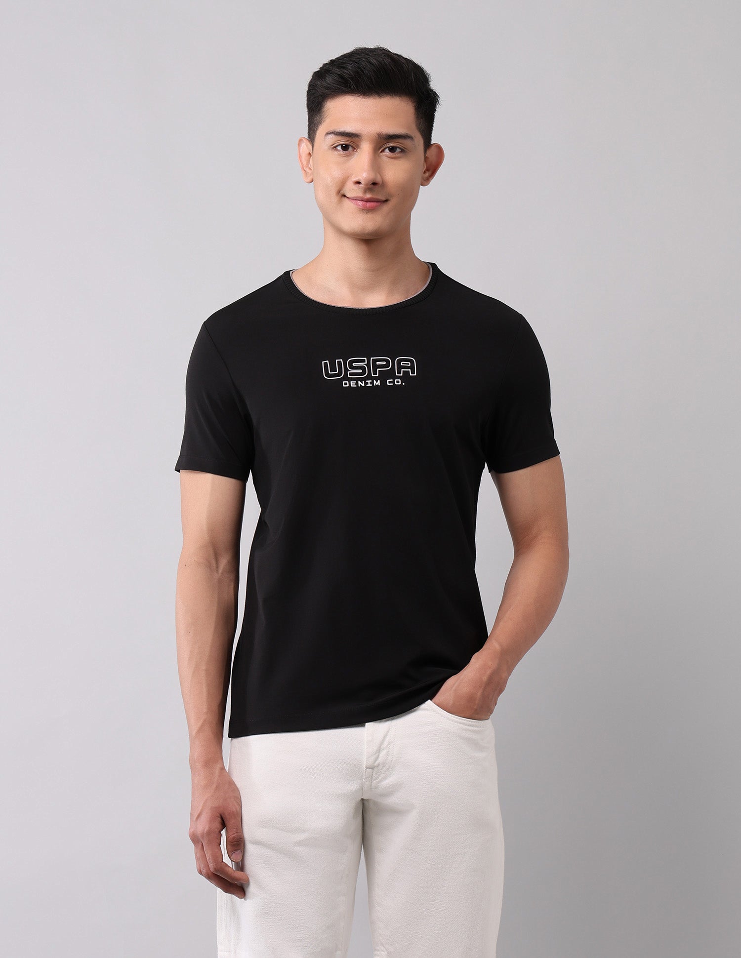 Brand Embossed Muscle Fit T-Shirt Black - U.S. Polo Assn. India | Large