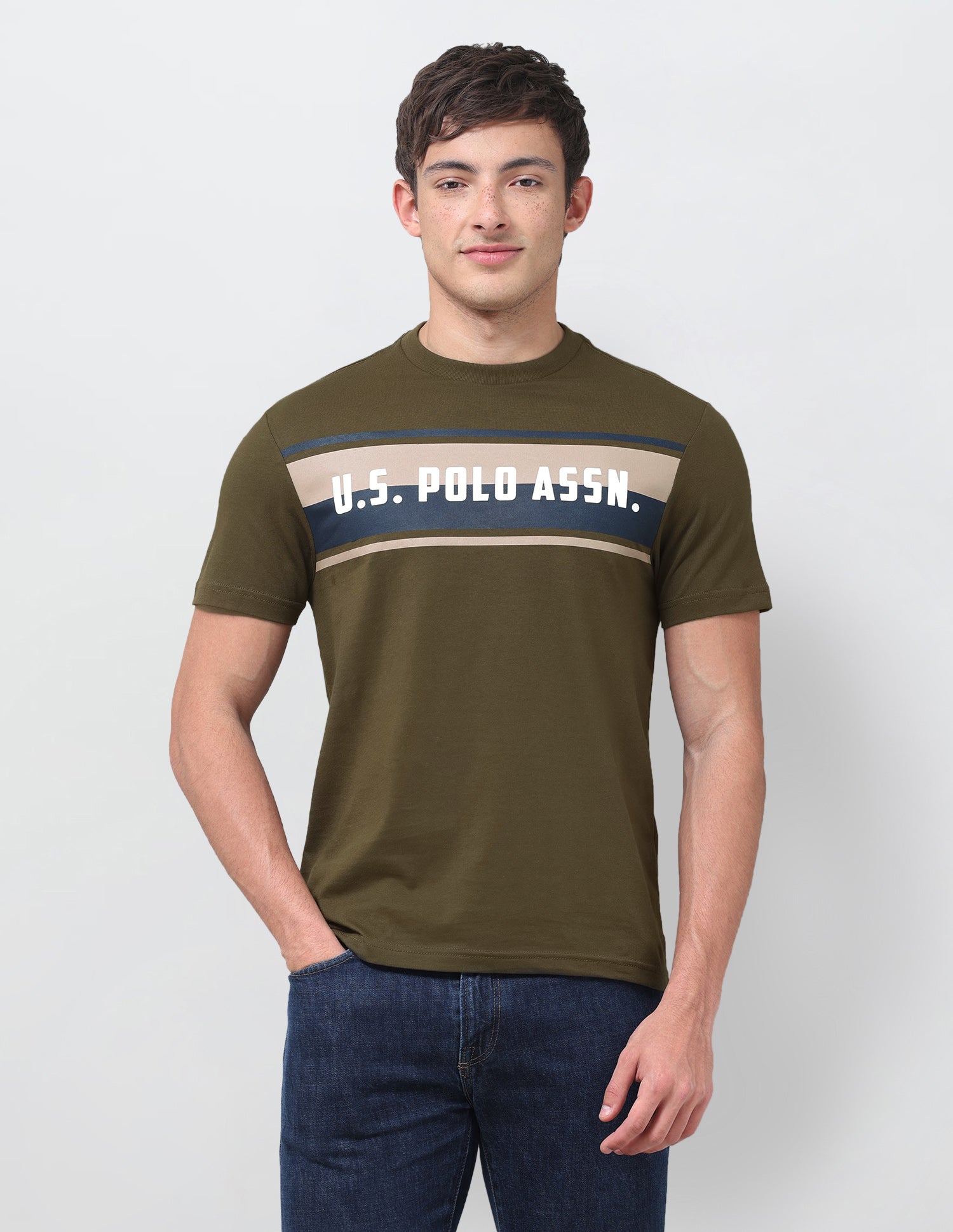 Brand Printed Regular Fit T-Shirt Olive - U.S. Polo Assn. India | Large