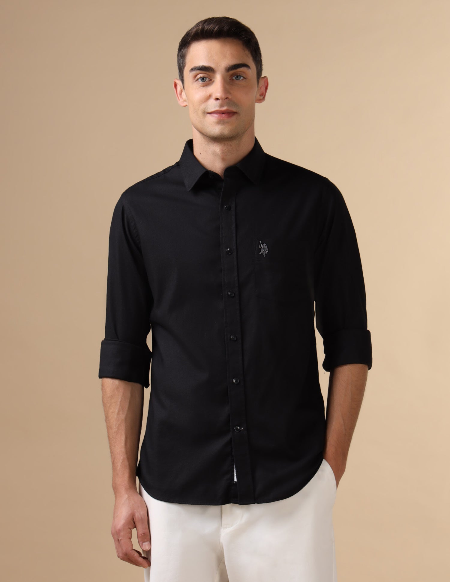 Dobby Pure Cotton Shirt Black - U.S. POLO ASSN. | Large