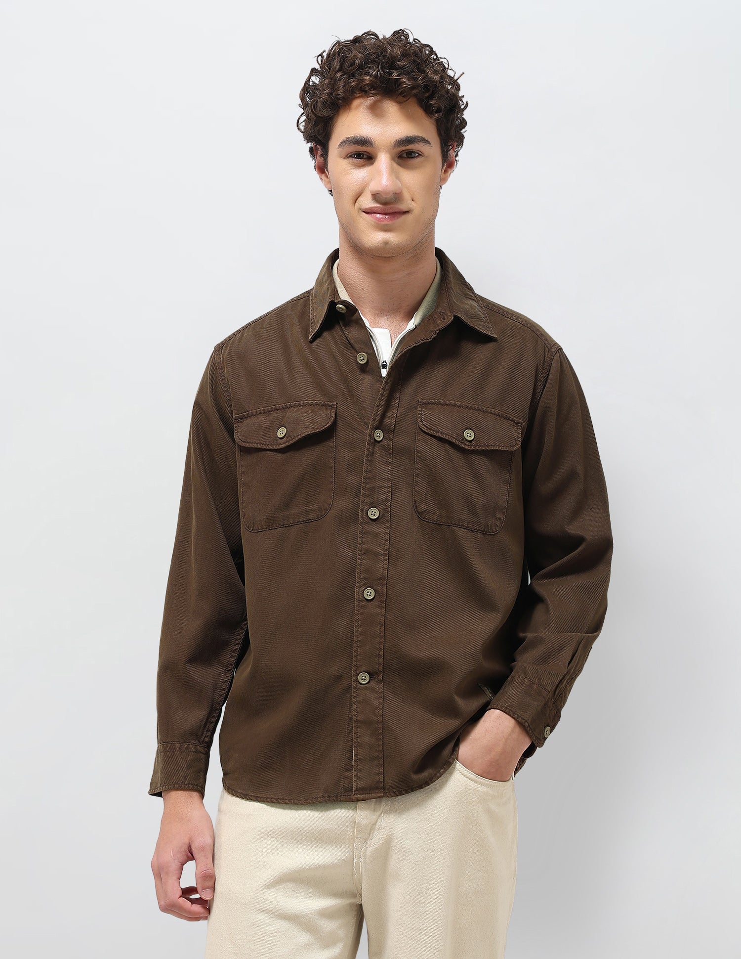 Comfort Fit Twill Shirt Brown - U.S. Polo Assn. India | Large