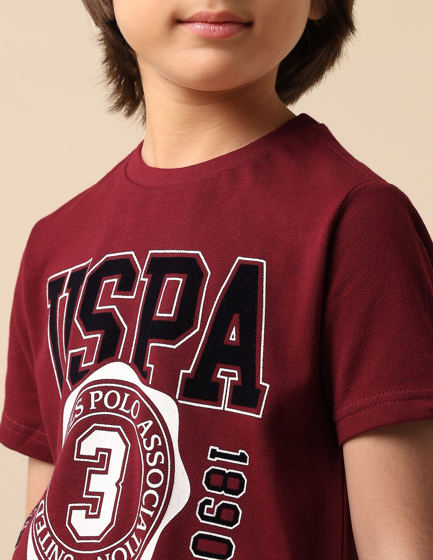 Boys Graphic Printed Pure Cotton T Shirt Maroon - U.S. POLO ASSN. | Large