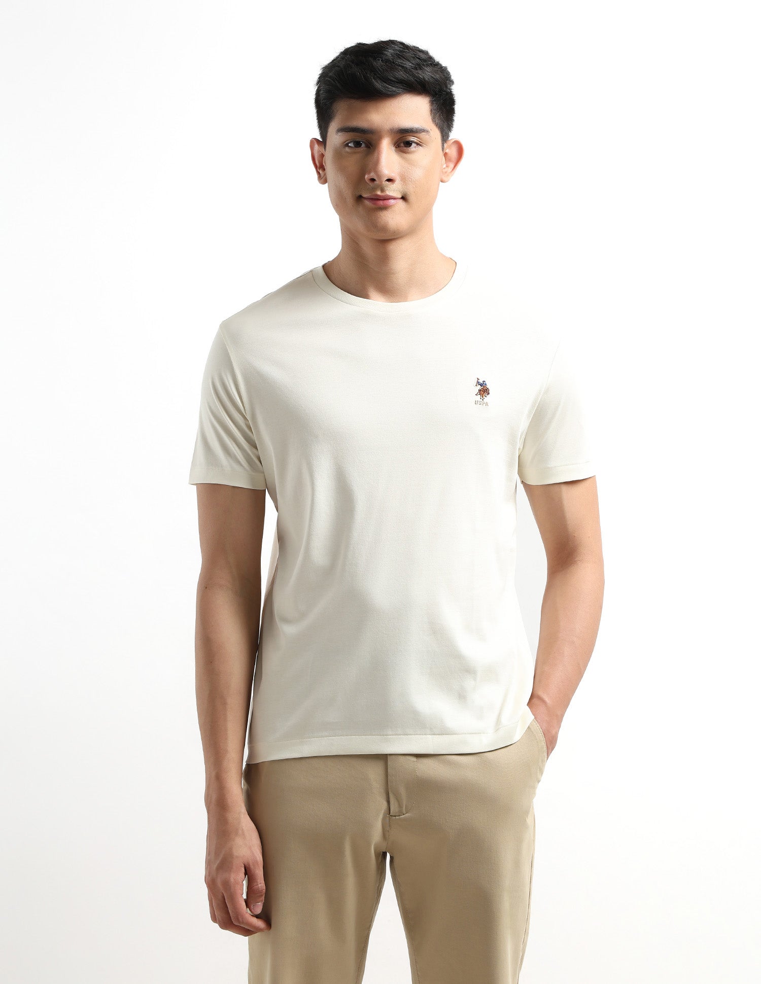 Regular Fit Solid T-shirt Beige - U.S. POLO ASSN. | Large