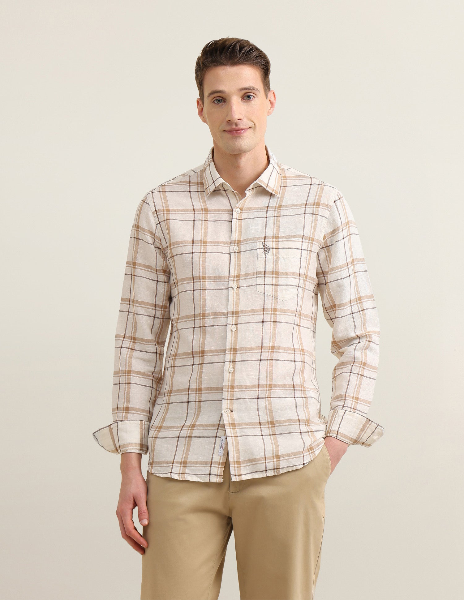 Windowpane Checked Sotogrande Shirt Ivory - U.S. Polo Assn. India | Large