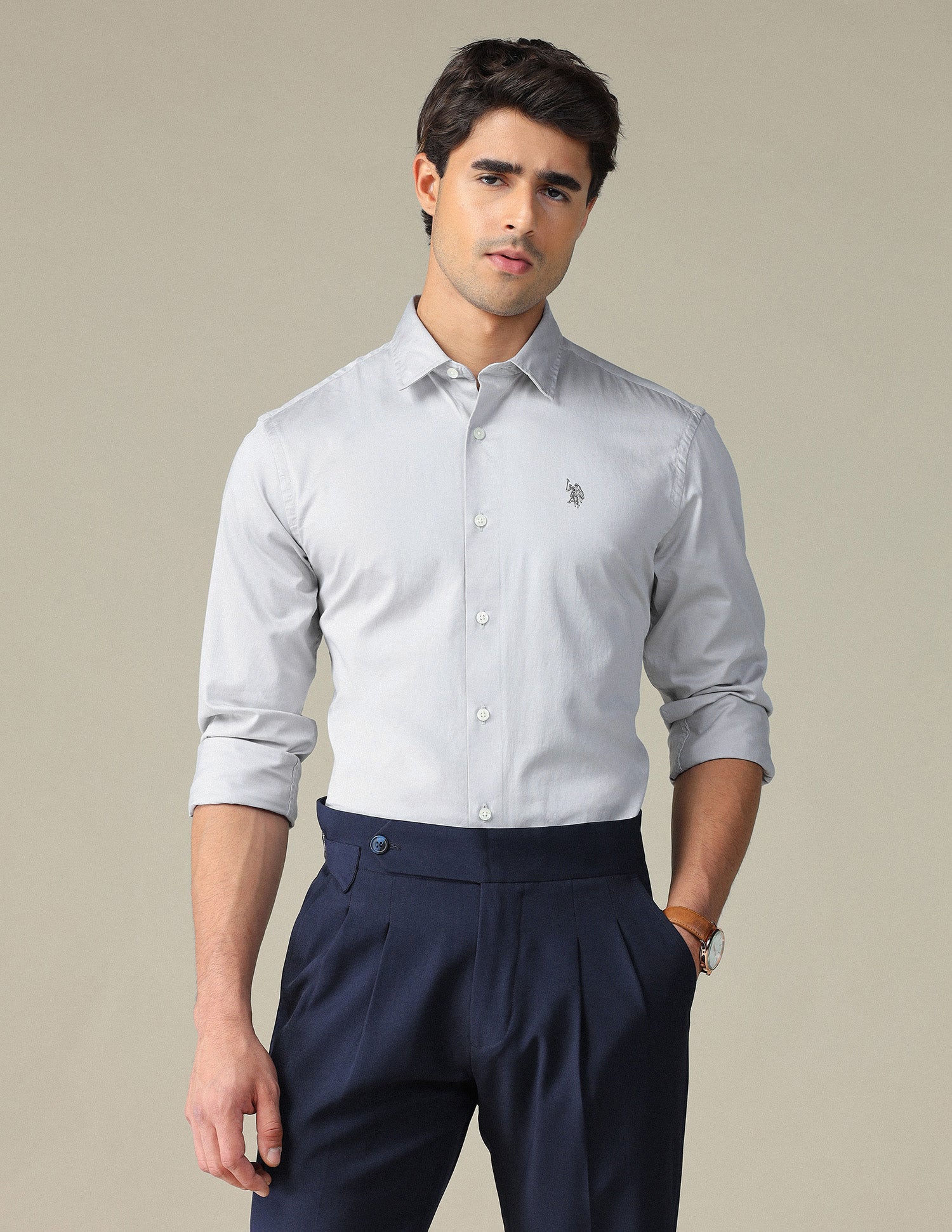 Pure Cotton Satin Shirt Grey - U.S. POLO ASSN. | Large