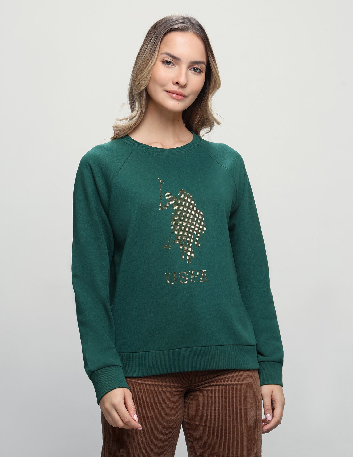 Brand Embellished Regular Fit Sweatshirt Dark Green - U.S. Polo Assn. India | Large