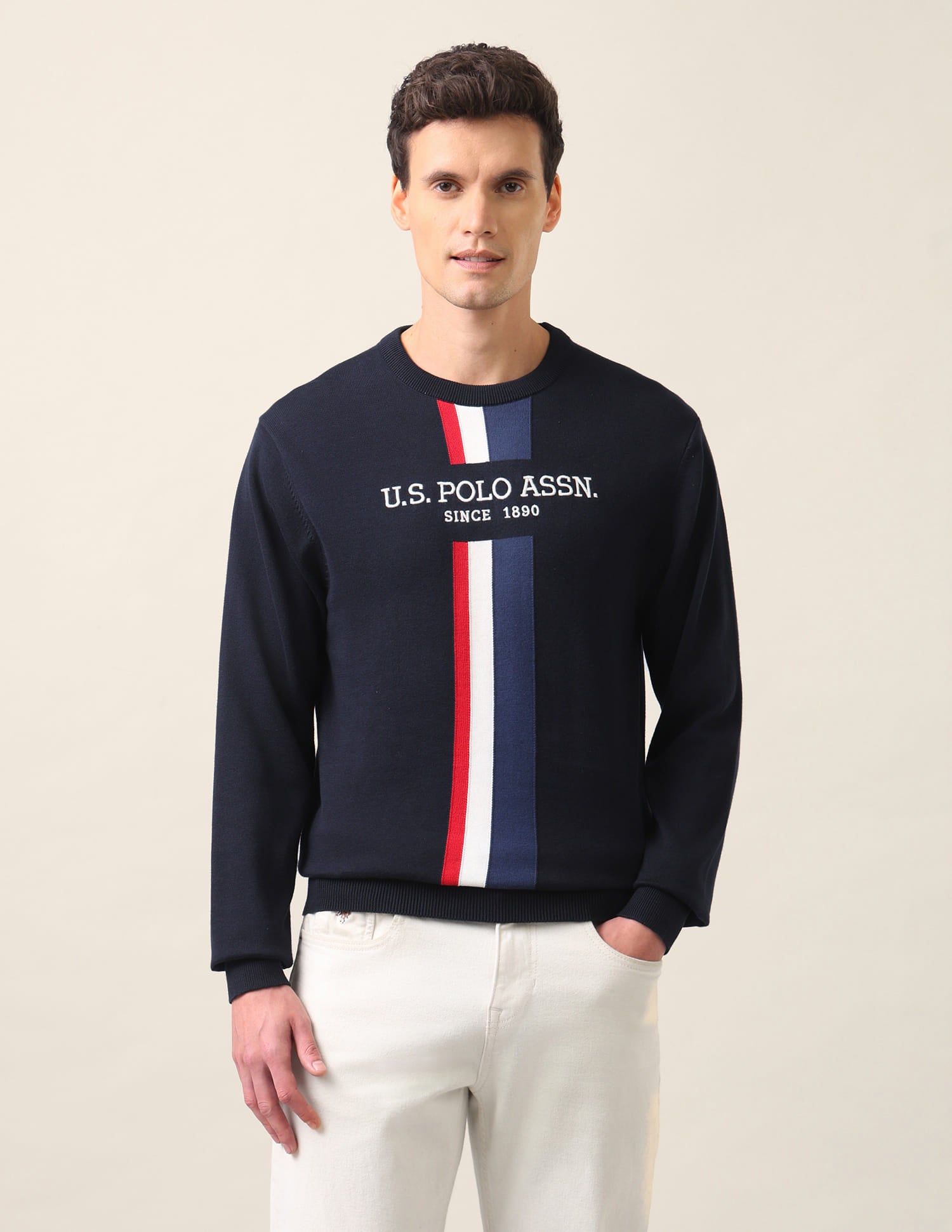 Brand Printed Regular Fit Sweater Navy - U.S. Polo Assn. India | Large