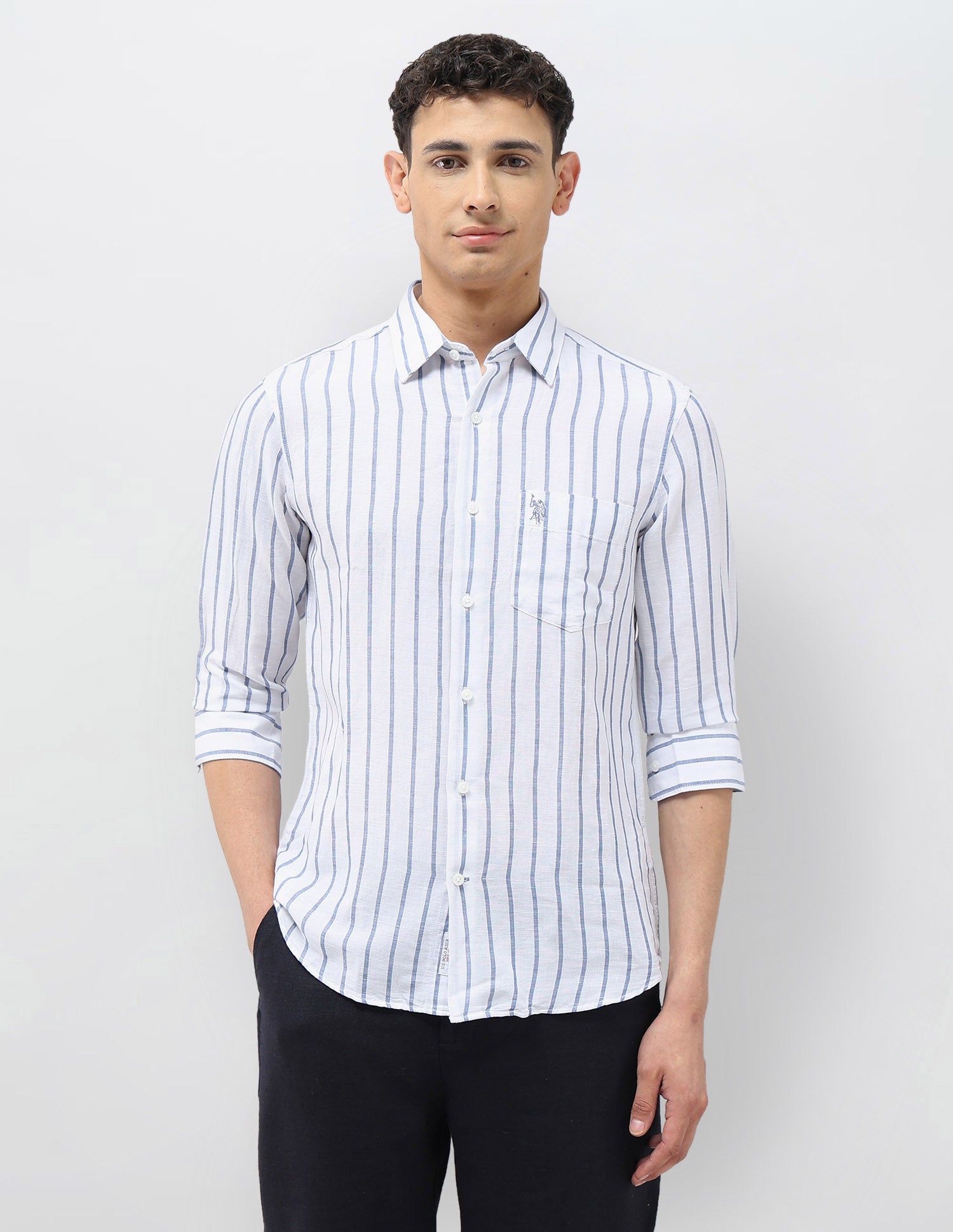 Vertical Striped Tailored Fit Shirt Blue - U.S. POLO ASSN. | Large