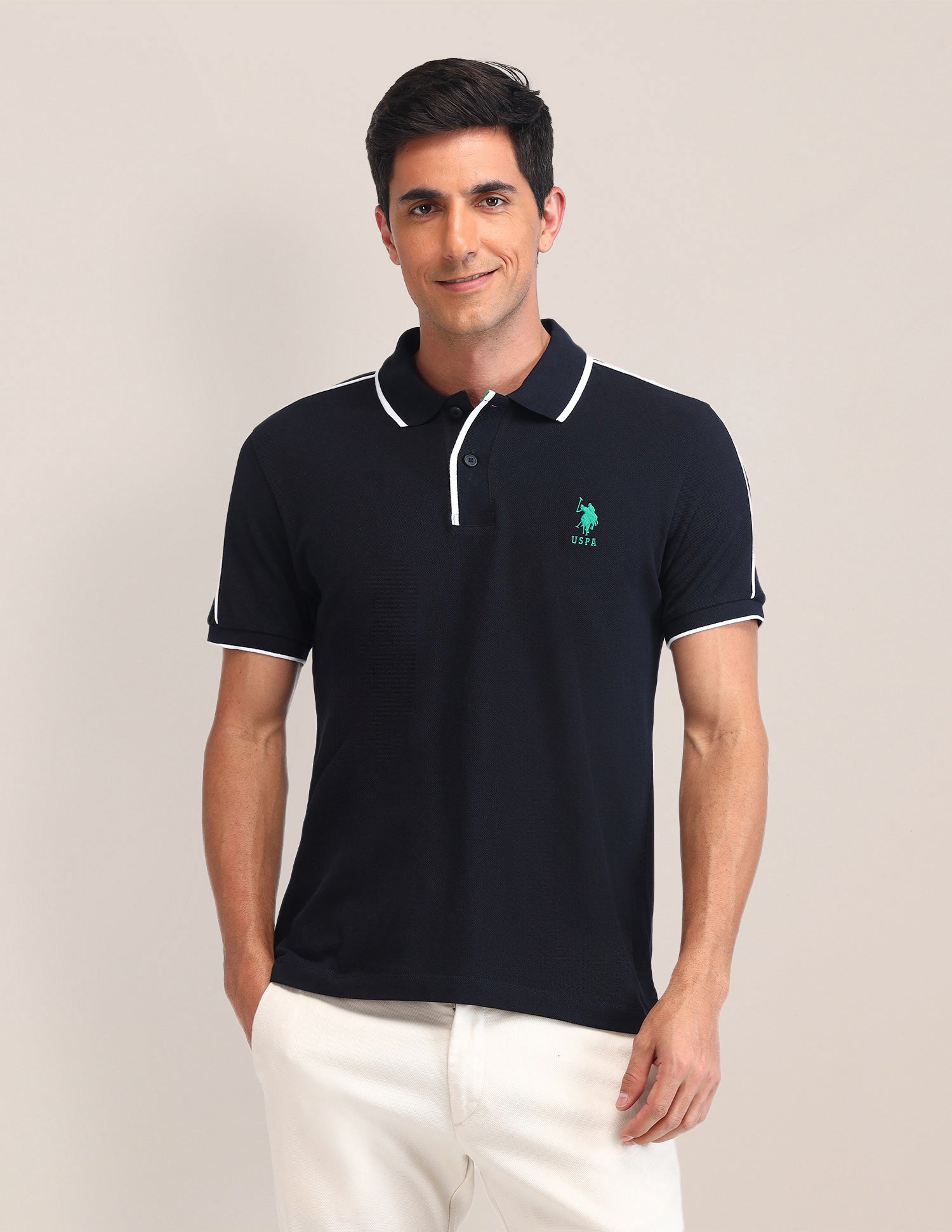 Solid Pattern Cotton Polo Shirt Navy - U.S. Polo Assn. India | Large