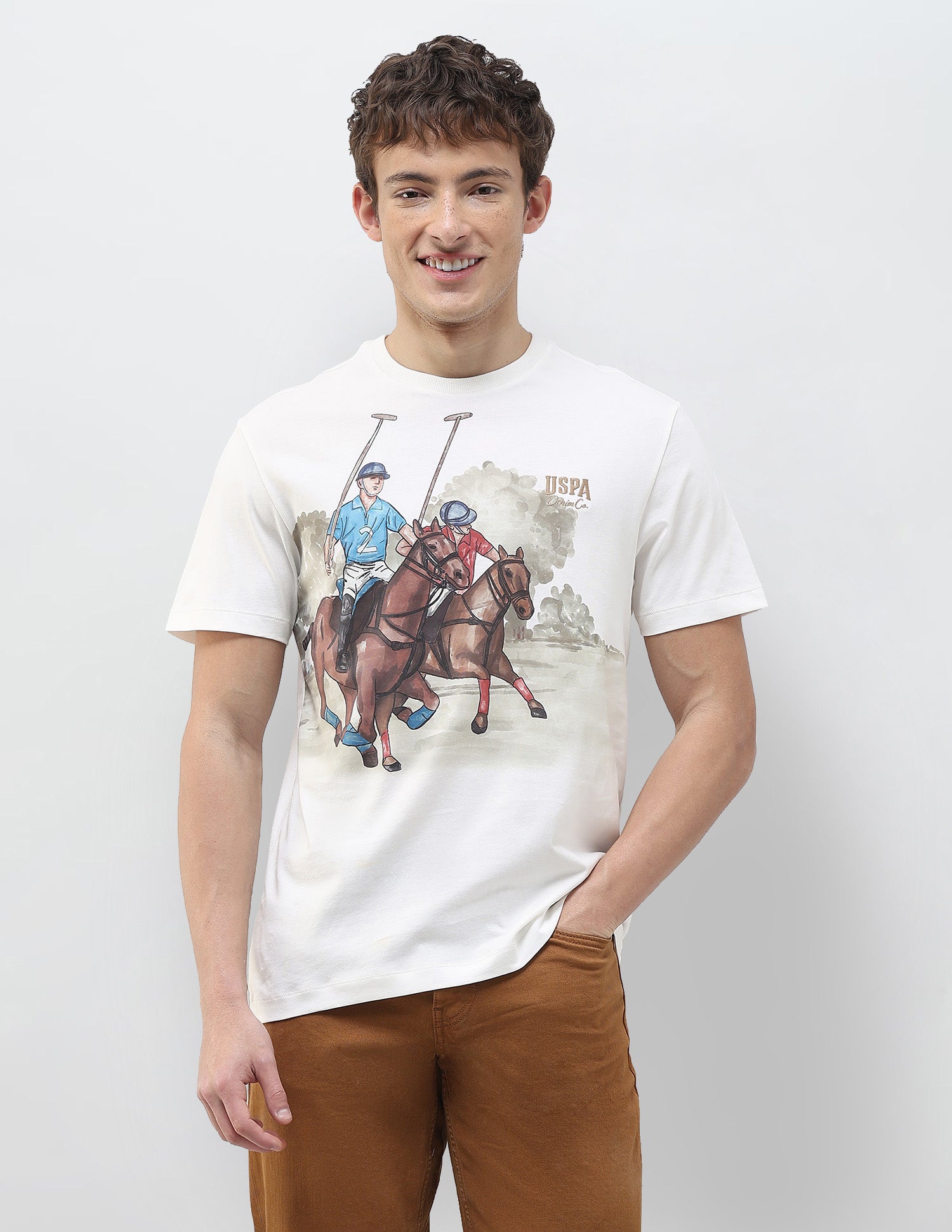 Graphic Brand Printed Slim Fit T-Shirt Ivory - U.S. Polo Assn. India | Large