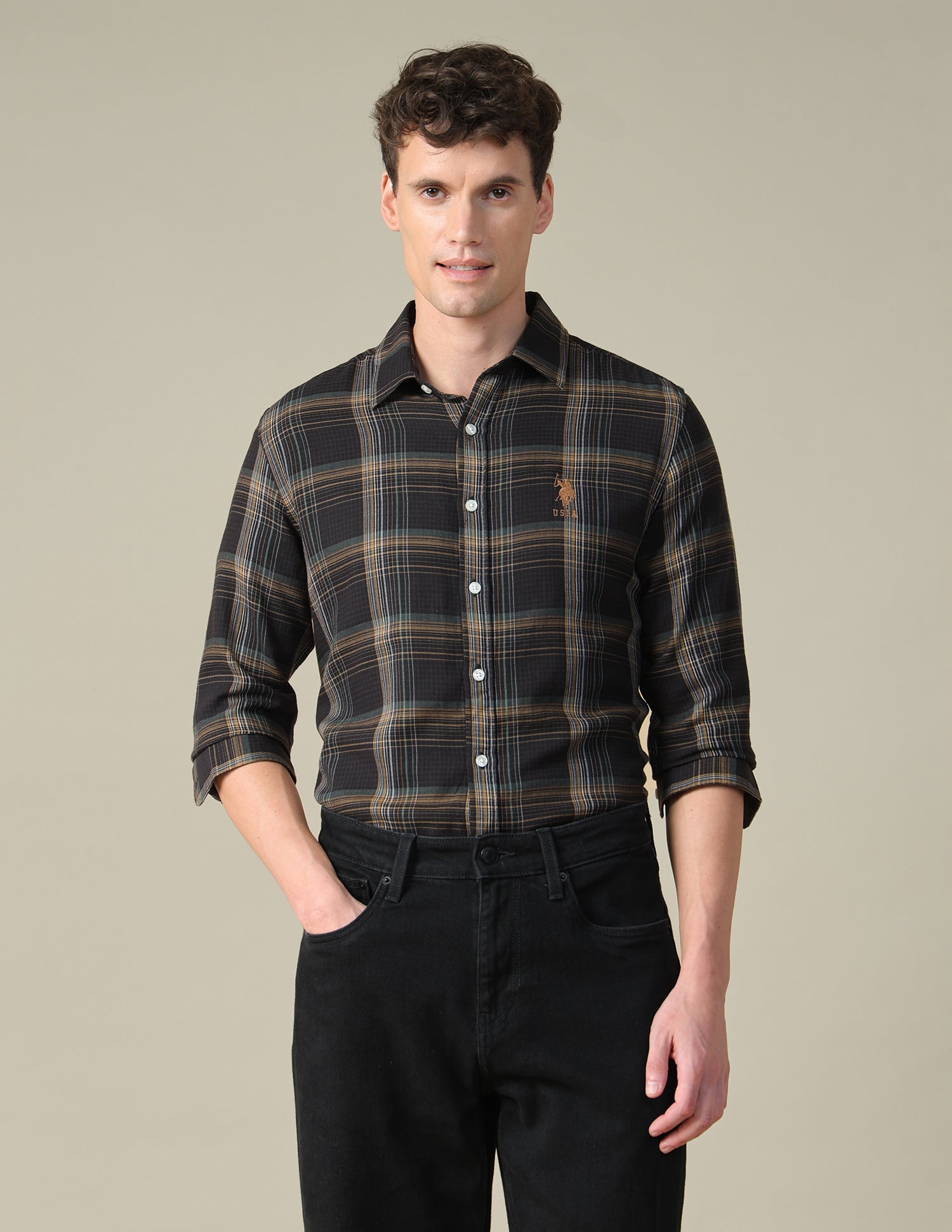 Tartan Checked Twill Shirt Black - U.S. Polo Assn. India | Large