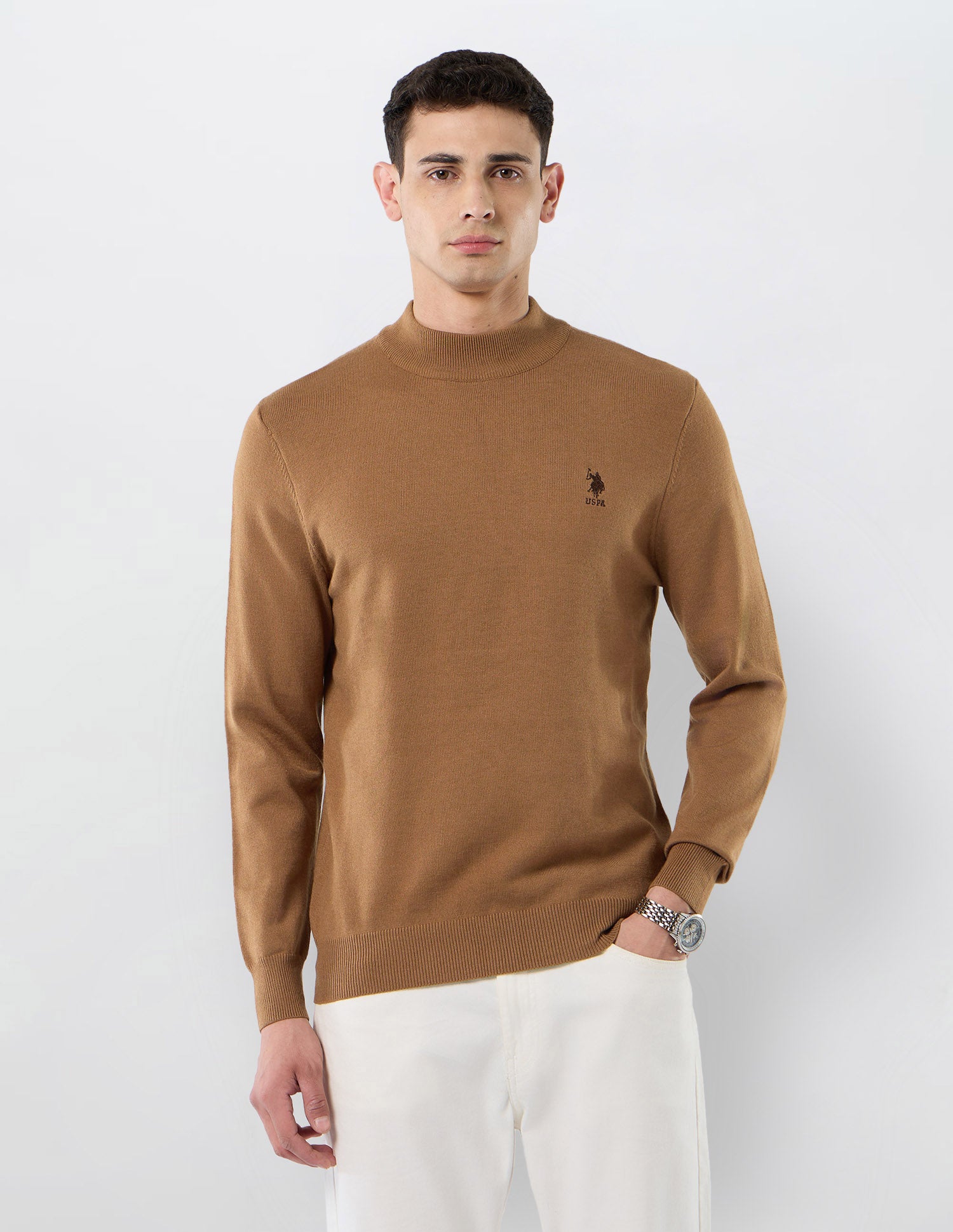 Solid Regular Fit Sweater Mustard - U.S. POLO ASSN. | Large