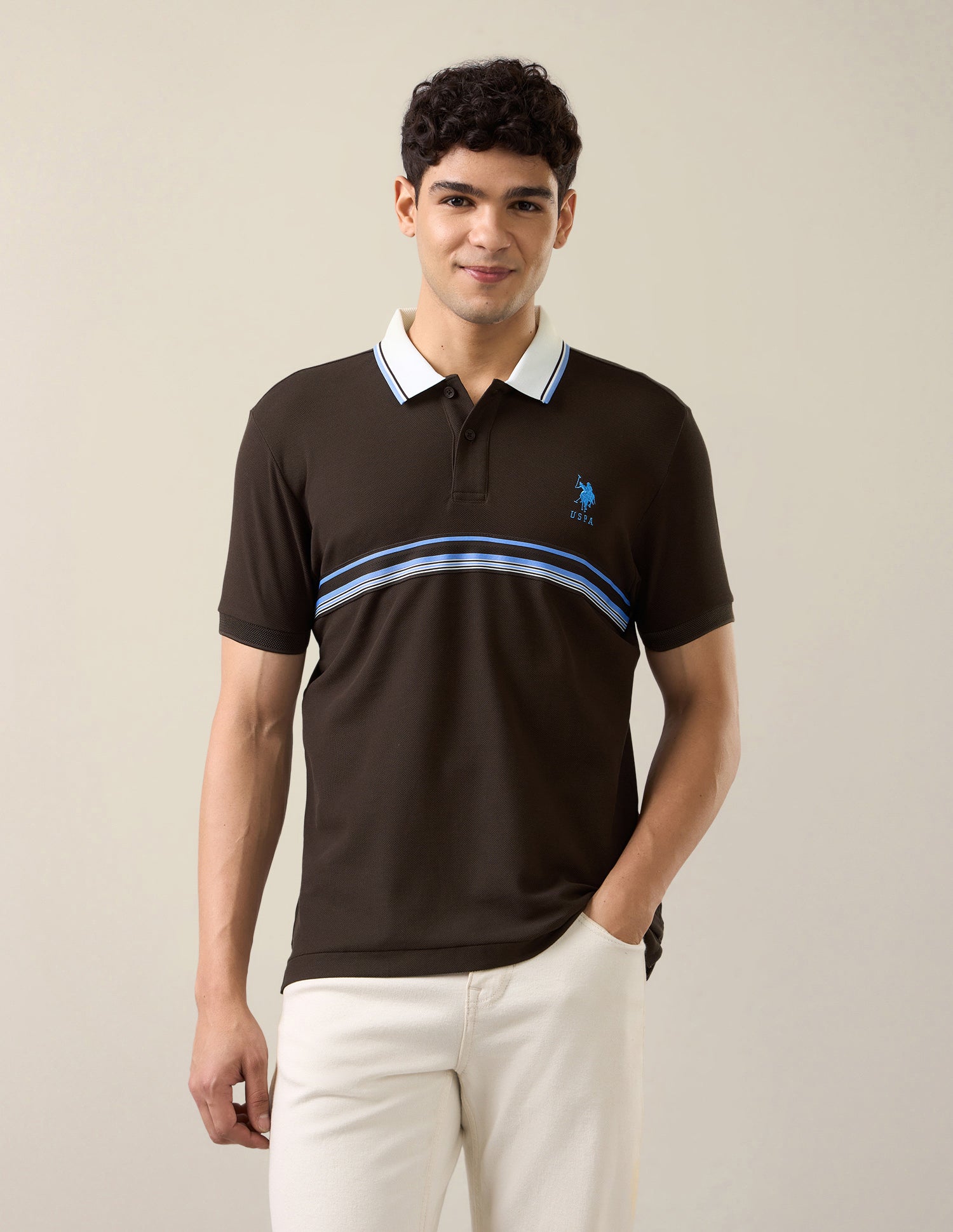 Solid Slim Fit Polo Shirt Brown - U.S. Polo Assn. India | Large