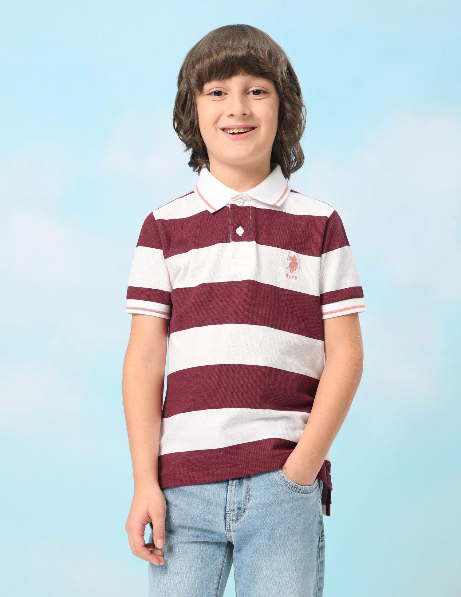 Horizontal Striped Regular Fit Polo Shirt Light Brown - U.S. Polo Assn. India | Large
