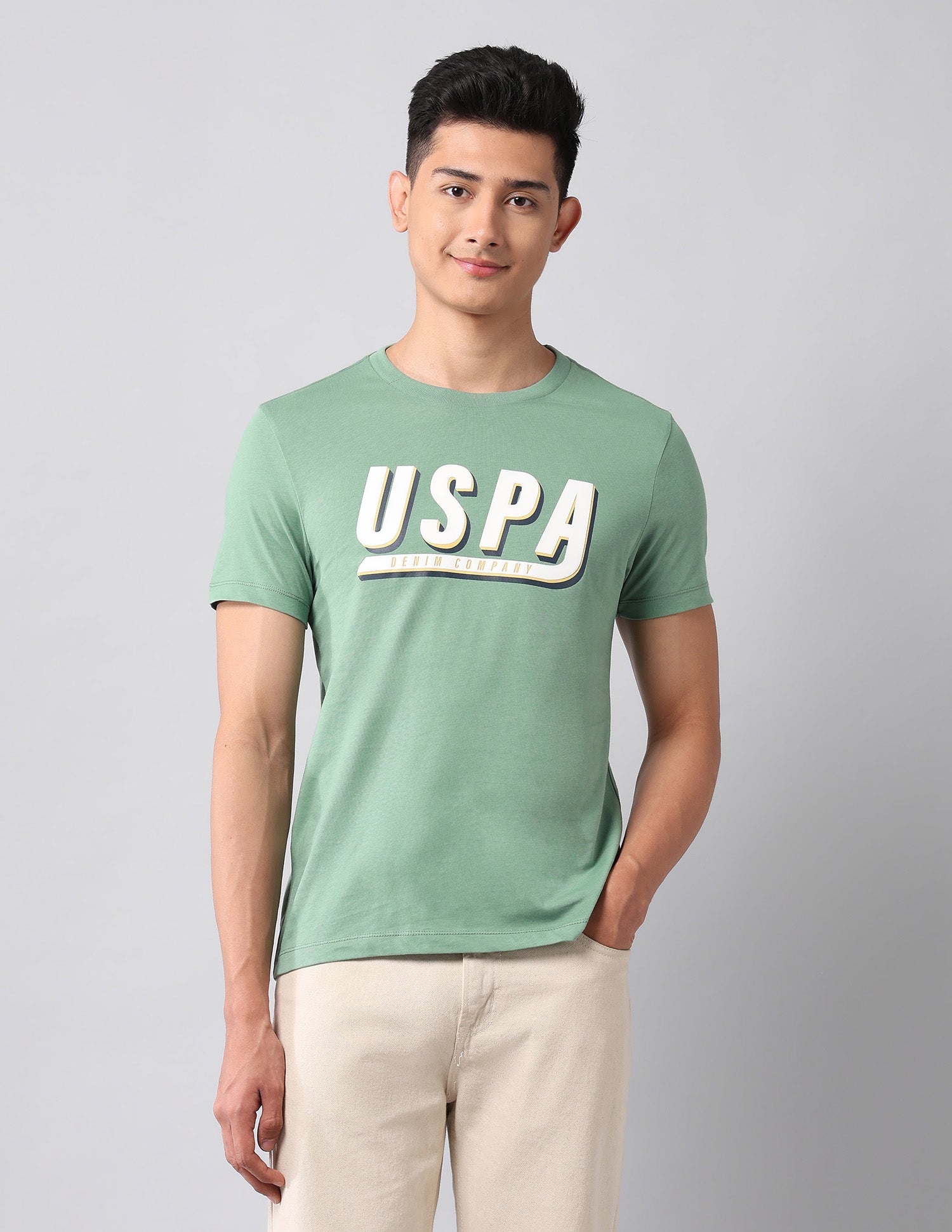 Muscle Fit Brand Printed T-Shirt Light Green - U.S. Polo Assn. India | Large