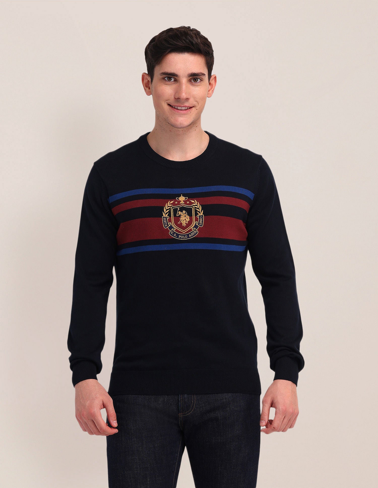 Crest Logo Cotton Sweater Navy - U.S. Polo Assn. India | Large