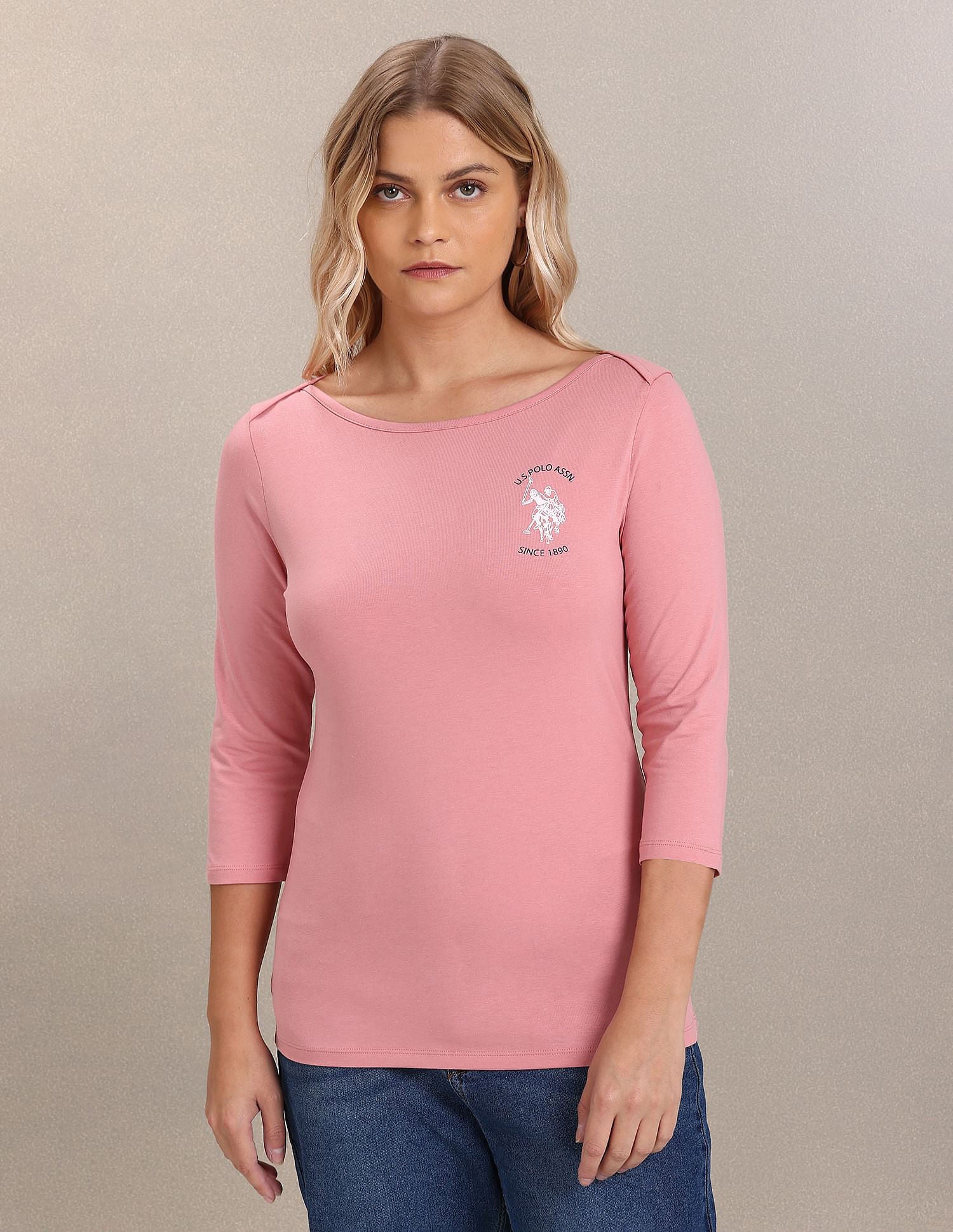 Three Quarter Sleeve Solid T-Shirt Pink - U.S. Polo Assn. India | Large