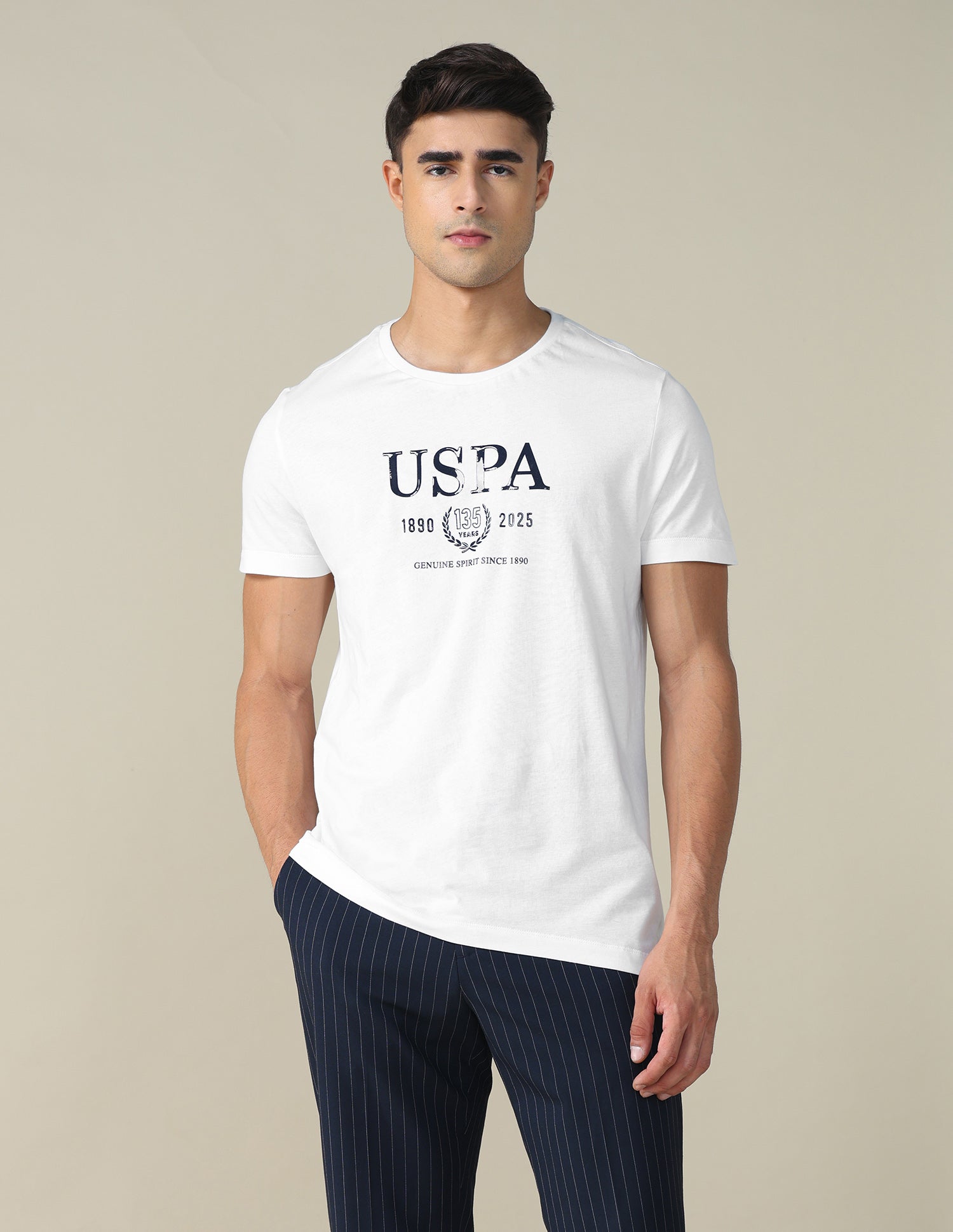 Brand Printed Regular Fit T-shirt Ivory - U.S. POLO ASSN. | Large
