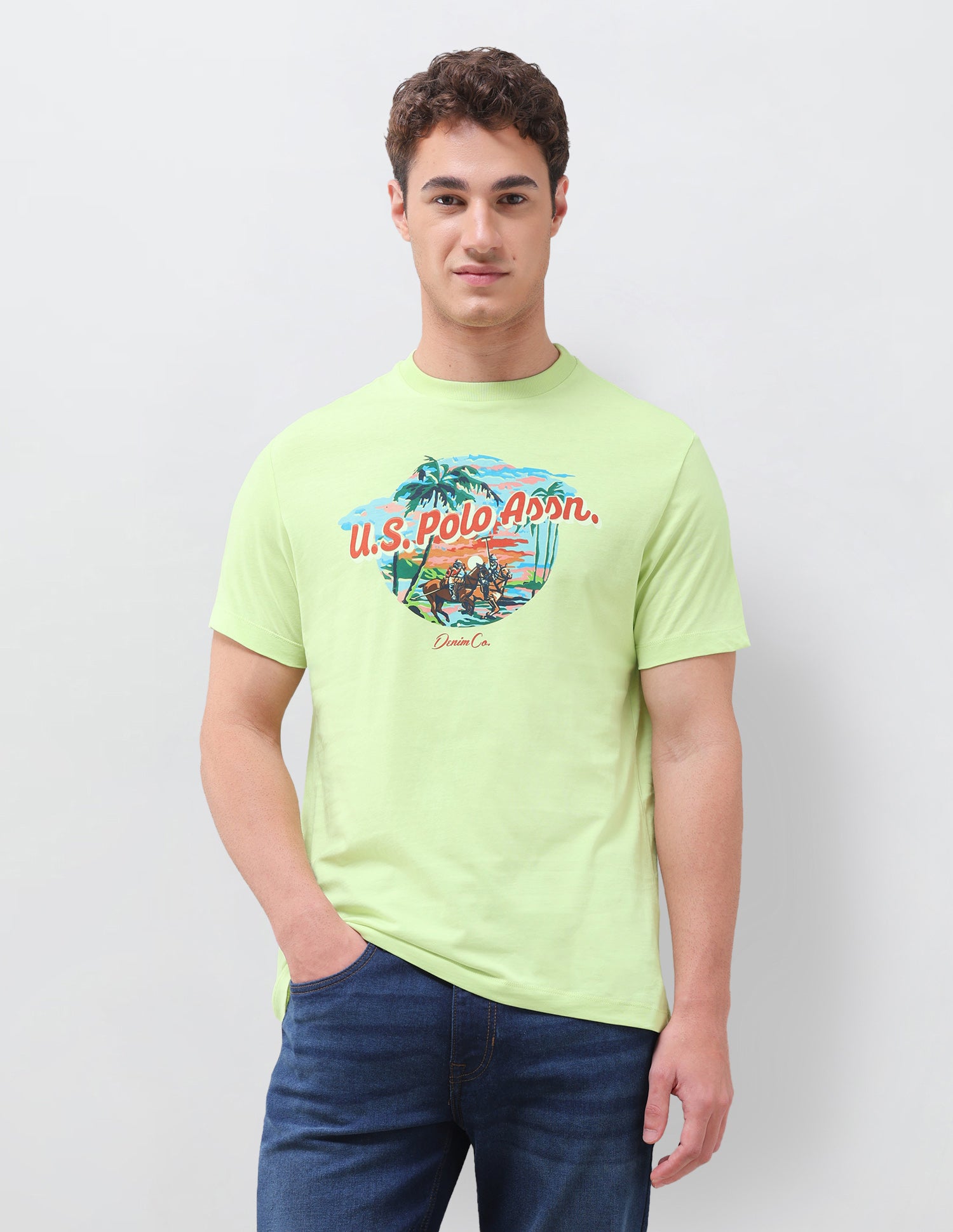 Graphic Brand Printed Regular Fit T-Shirt Green - U.S. Polo Assn. India | Large
