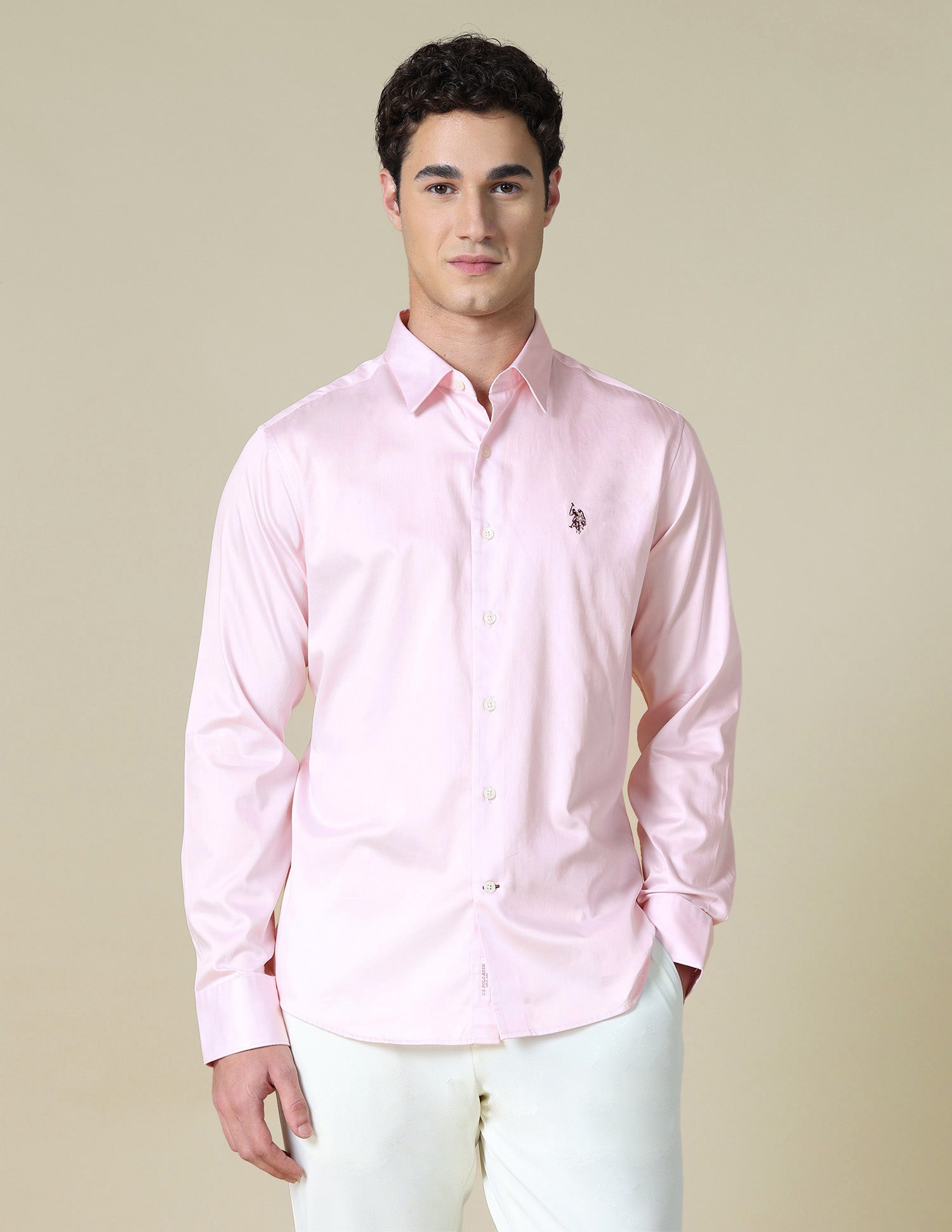 Solid Satin Shirt Light Pink - U.S. Polo Assn. India | Large