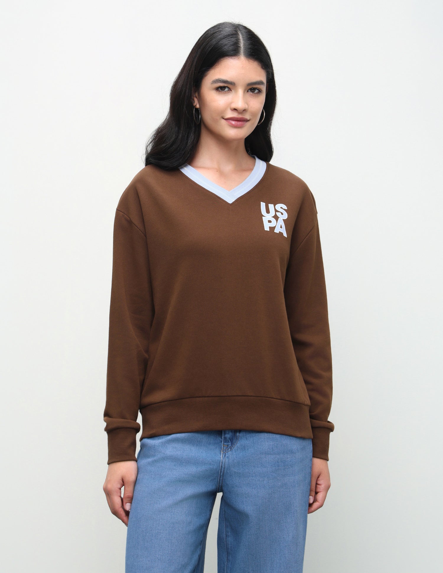 Solid Oversized Fit Sweatshirt Brown - U.S. Polo Assn. India | Large